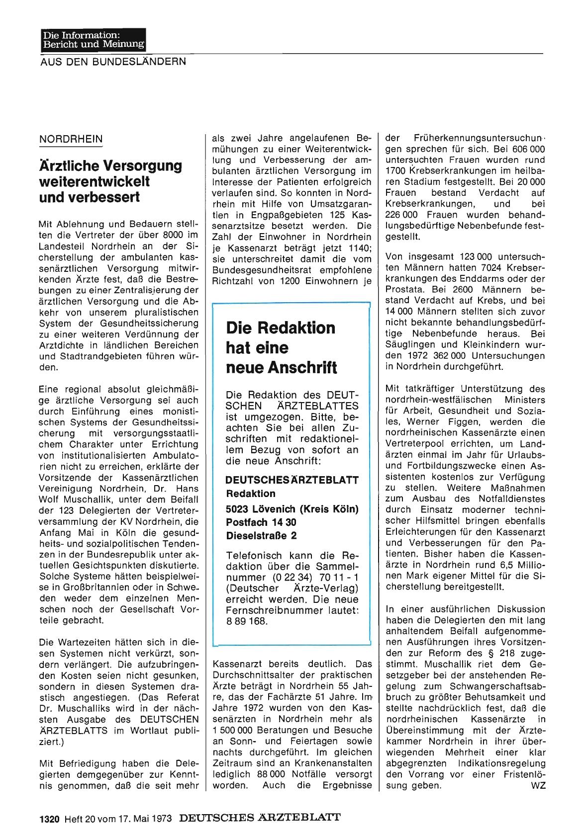 Vorschauseite 1: Nordrhein: Ärztliche Versorgung weiterentwickelt und verbessert