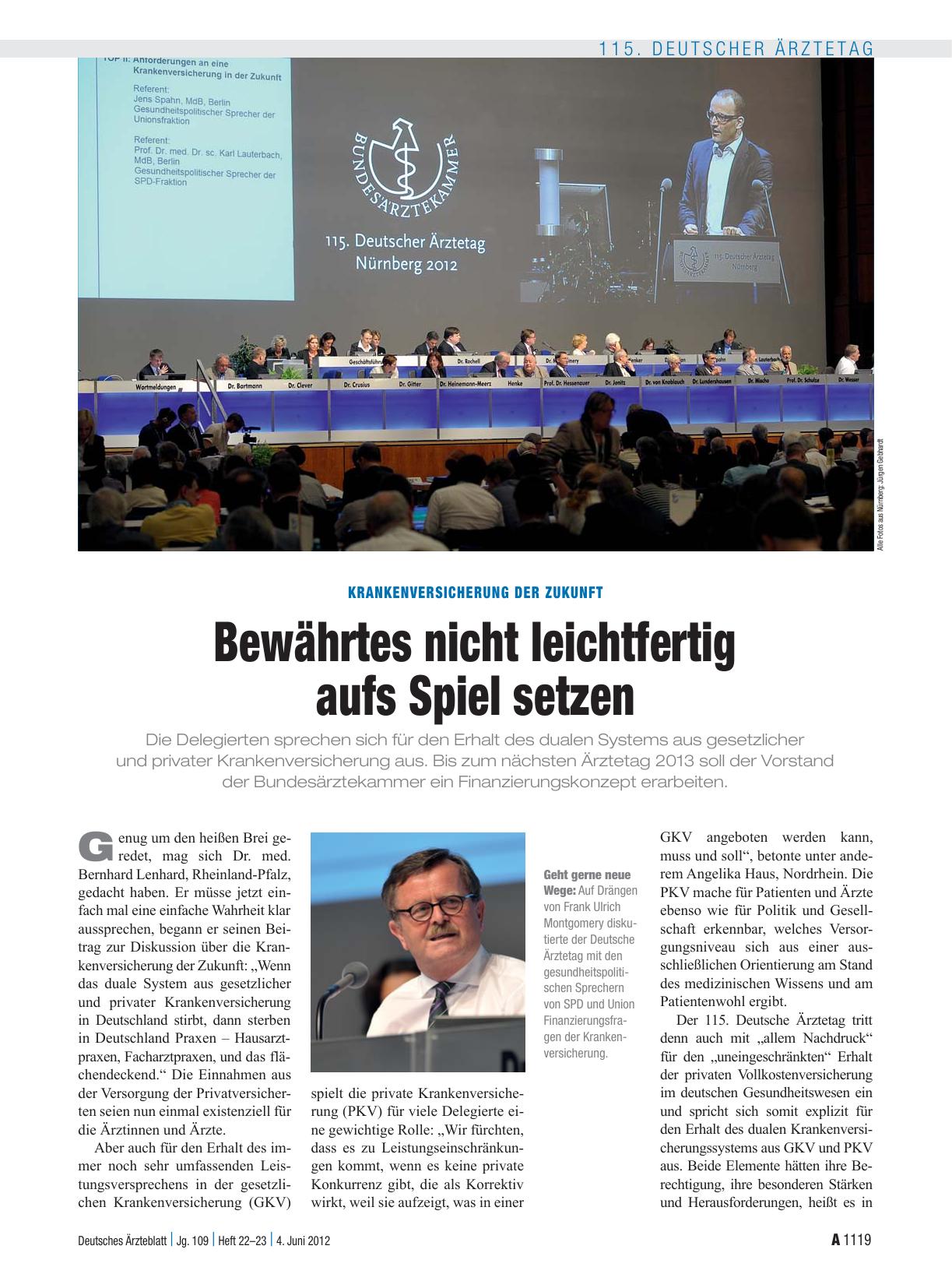 Vorschauseite 1: Krankenversicherung der Zukunft: Bewährtes nicht leichtfertig aufs Spiel setzen