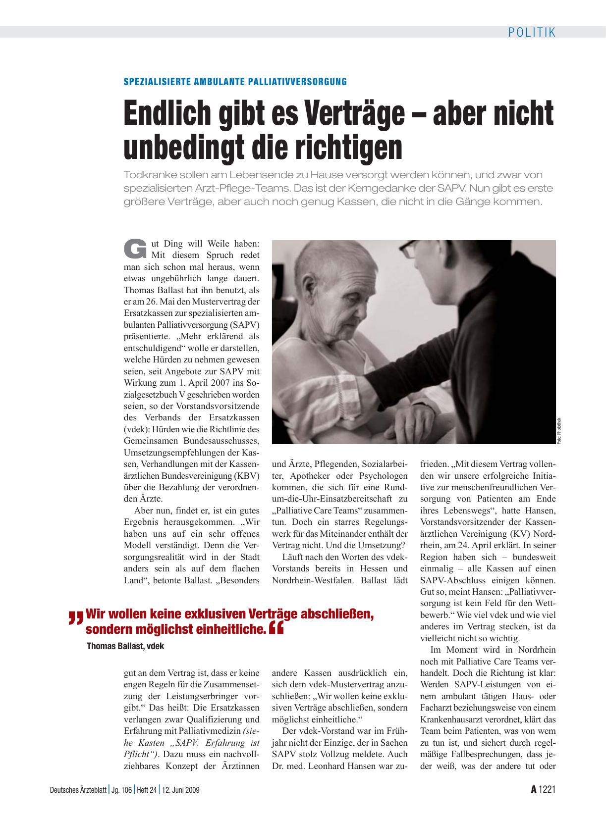 Vorschauseite 1: Spezialisierte ambulante Palliativversorgung: Endlich gibt es Verträge – aber nicht unbedingt die richtigen
