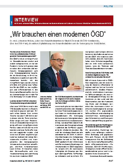 Vorschauseite 1: Interview mit Dr. med. Johannes Nießen, Verbandsvorsitzender des Bundesverbandes der Ärztinnen und Ärzte des Öffentlichen Gesundheitsdienstes (BVÖGD): „Wir brauchen einen modernen…