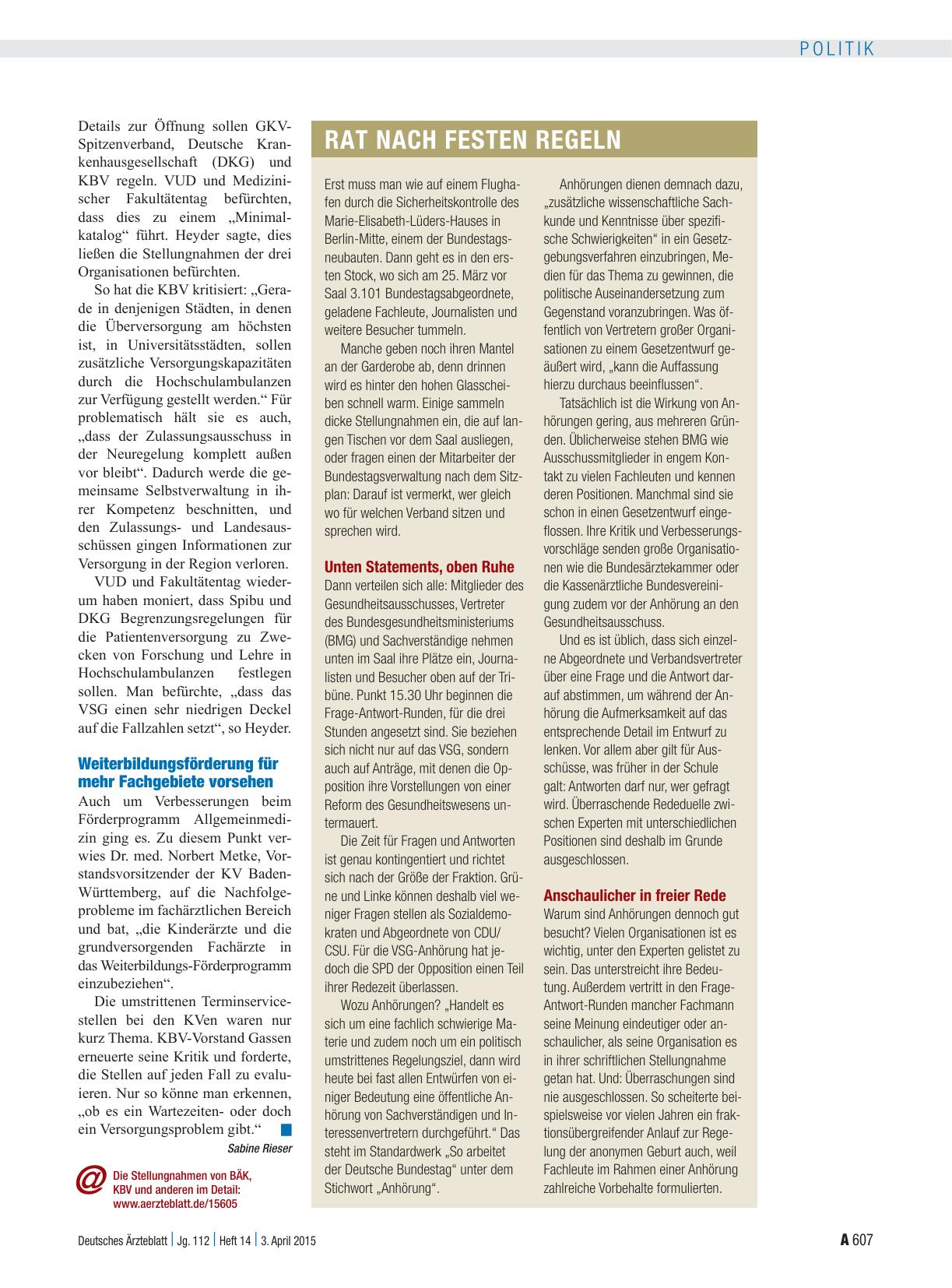 Vorschauseite 3: Anhörung zum GKV-Versorgungsstärkungsgesetz: Ruhiges Fragen und Antworten im Gesundheitsausschuss
