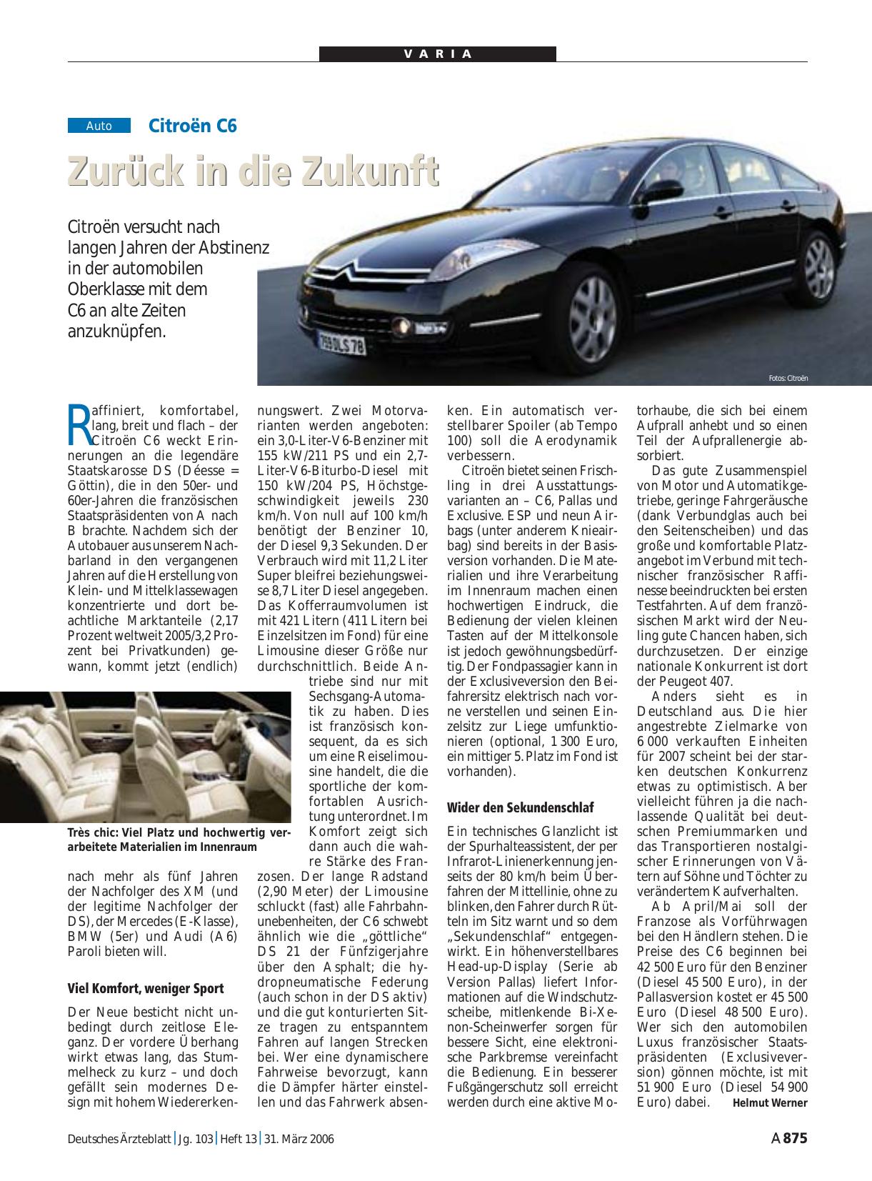 Vorschauseite 1: Citroën C6: Zurück in die Zukunft