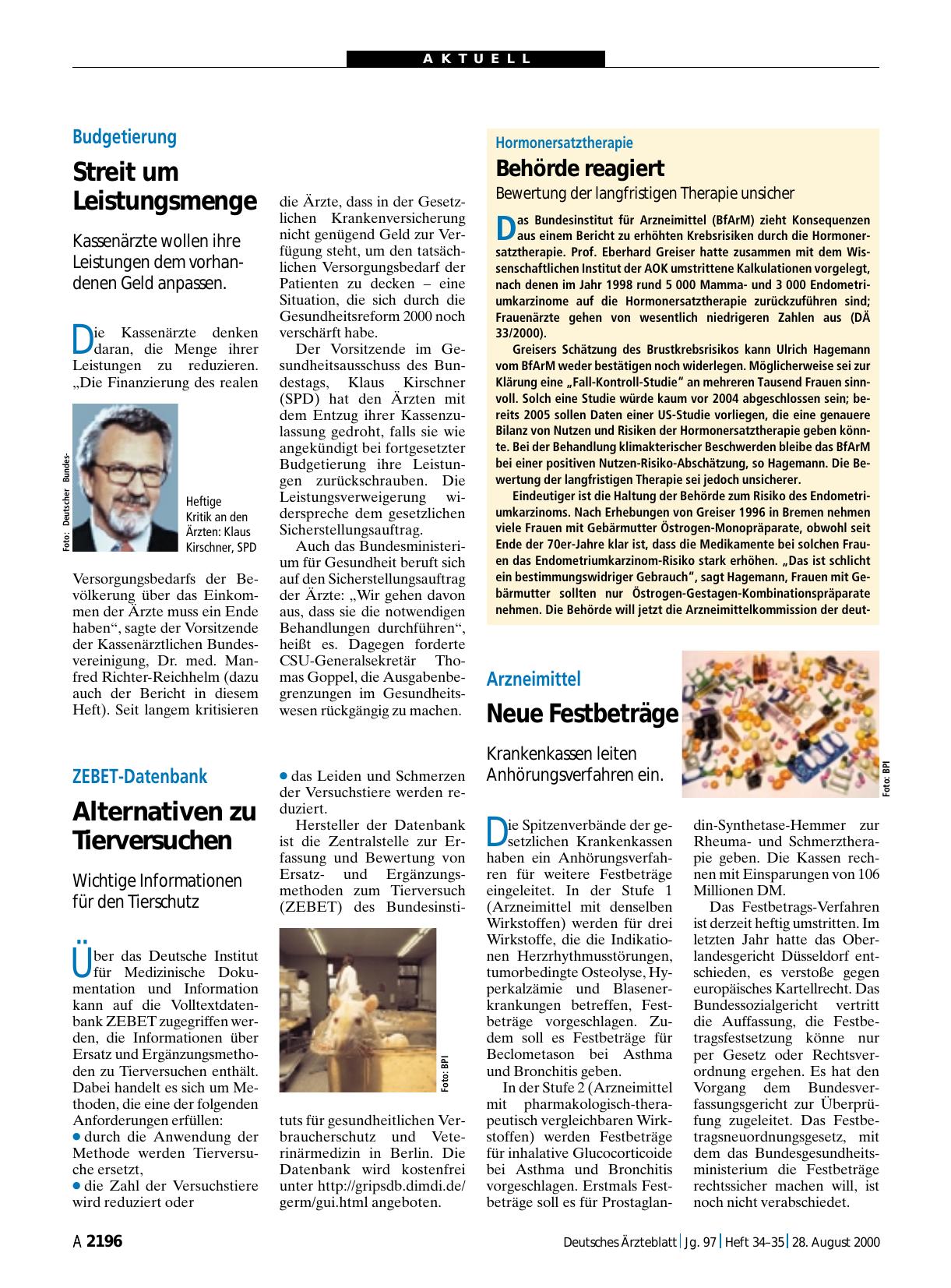 Vorschauseite 1: Hormonersatztherapie: Behörde reagiert