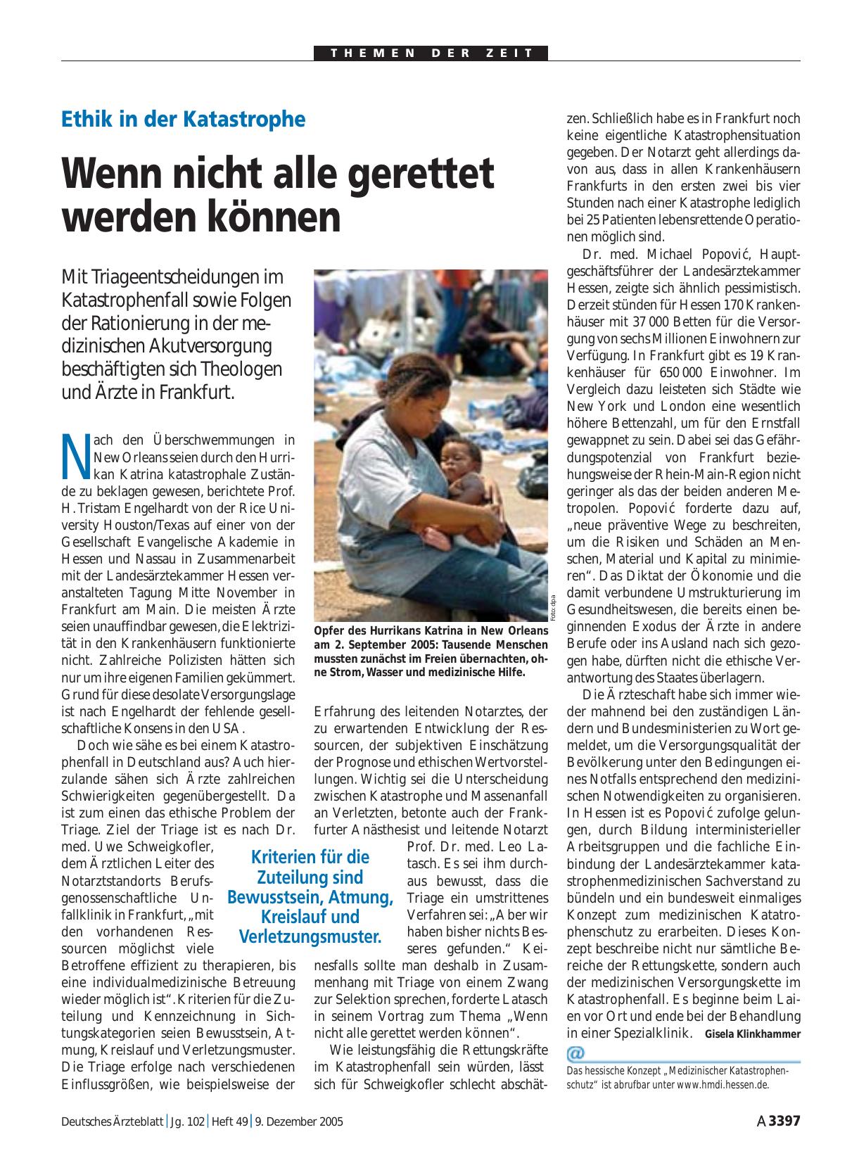 Vorschauseite 1: Ethik in der Katastrophe: Wenn nicht alle gerettet werden können