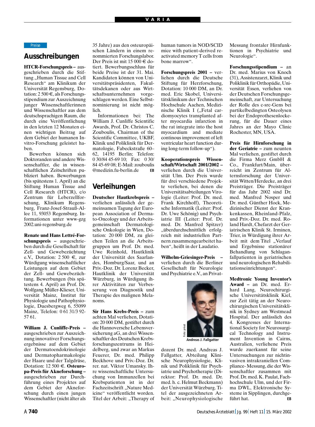 Vorschauseite 1: Verleihungen