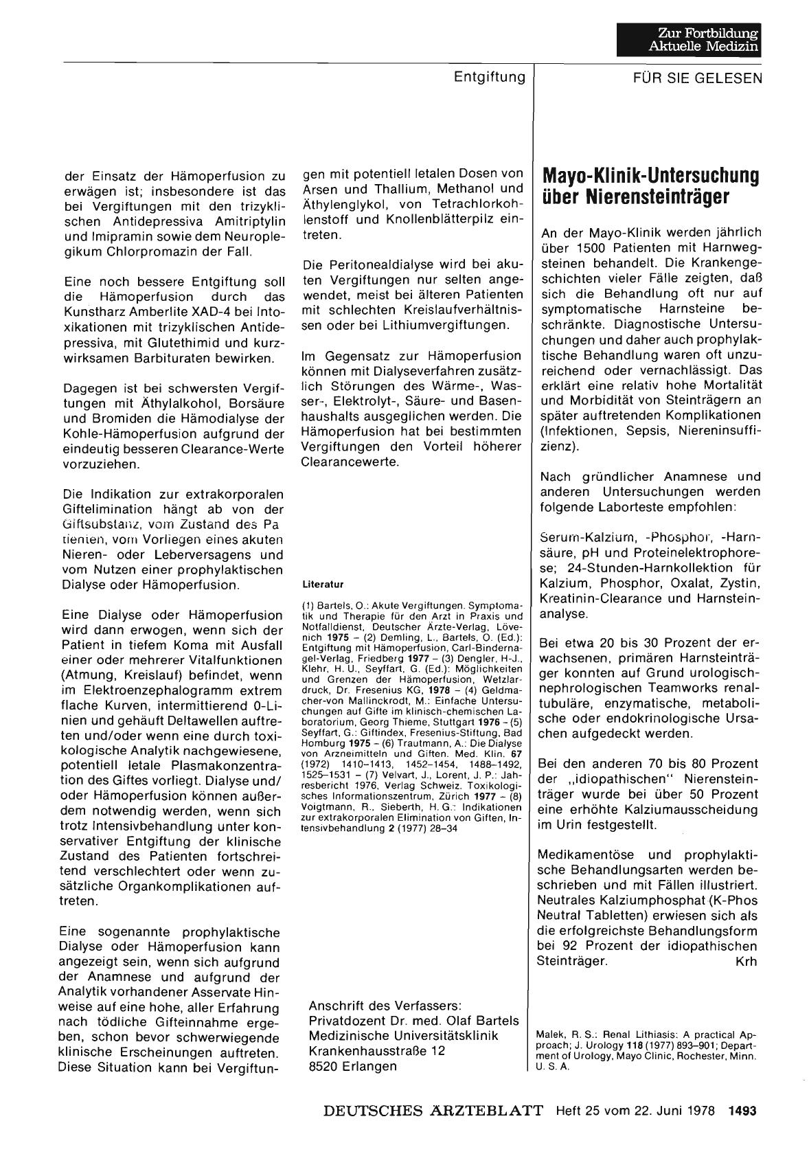 Vorschauseite 1: Mayo-Klinik-Untersuchung über Nierensteinträger