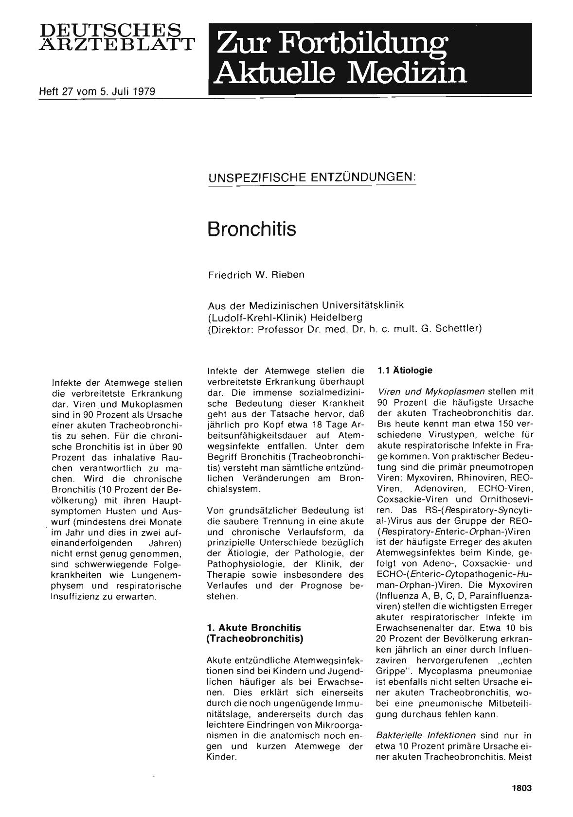 Vorschauseite 1: UNSPEZIFISCHE ENTZÜNDUNGEN: Bronchitis
