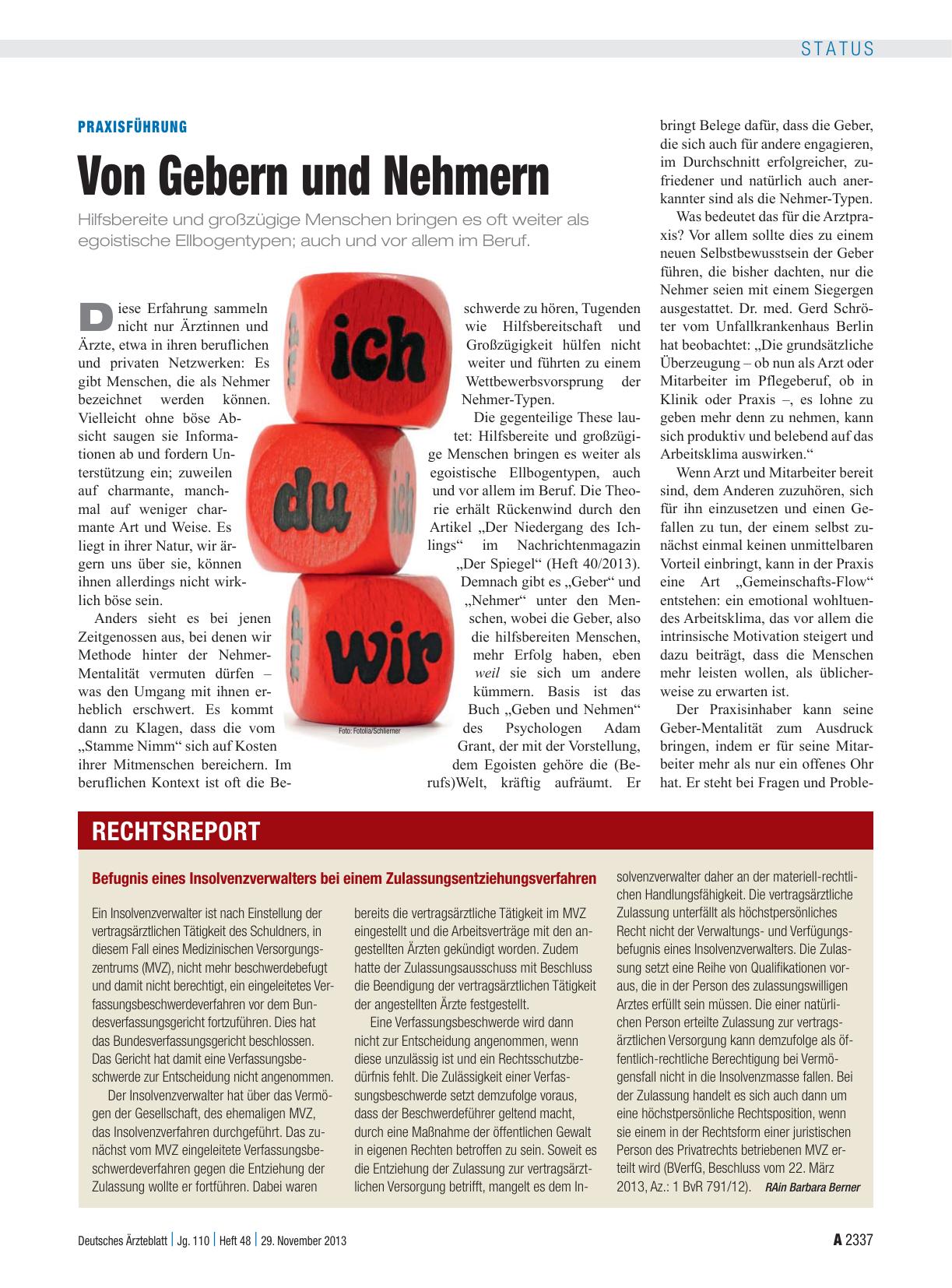 Vorschauseite 1: Praxisführung: Von Gebern und Nehmern