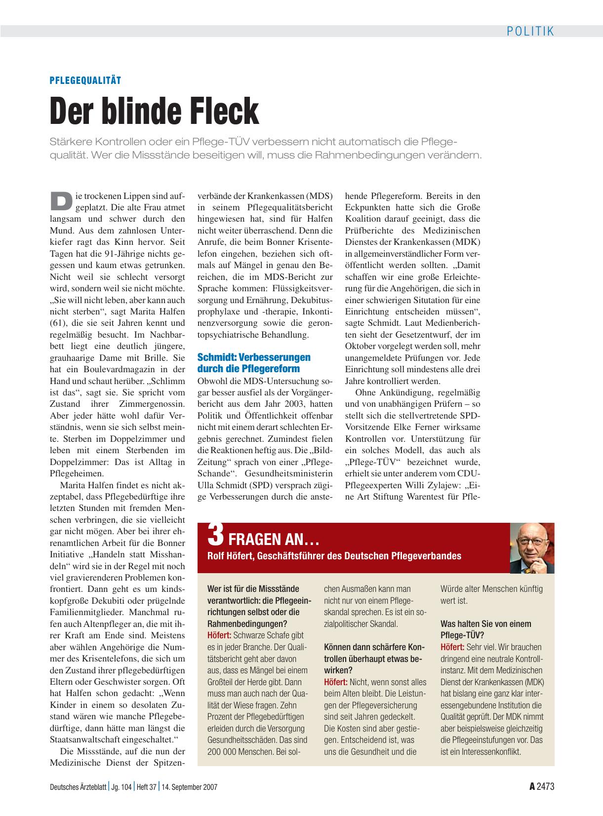 Vorschauseite 1: Pflegequalität: Der blinde Fleck