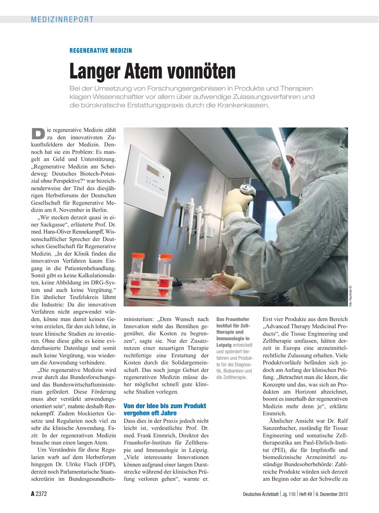 Vorschauseite 1: Regenerative Medizin: Langer Atem vonnöten