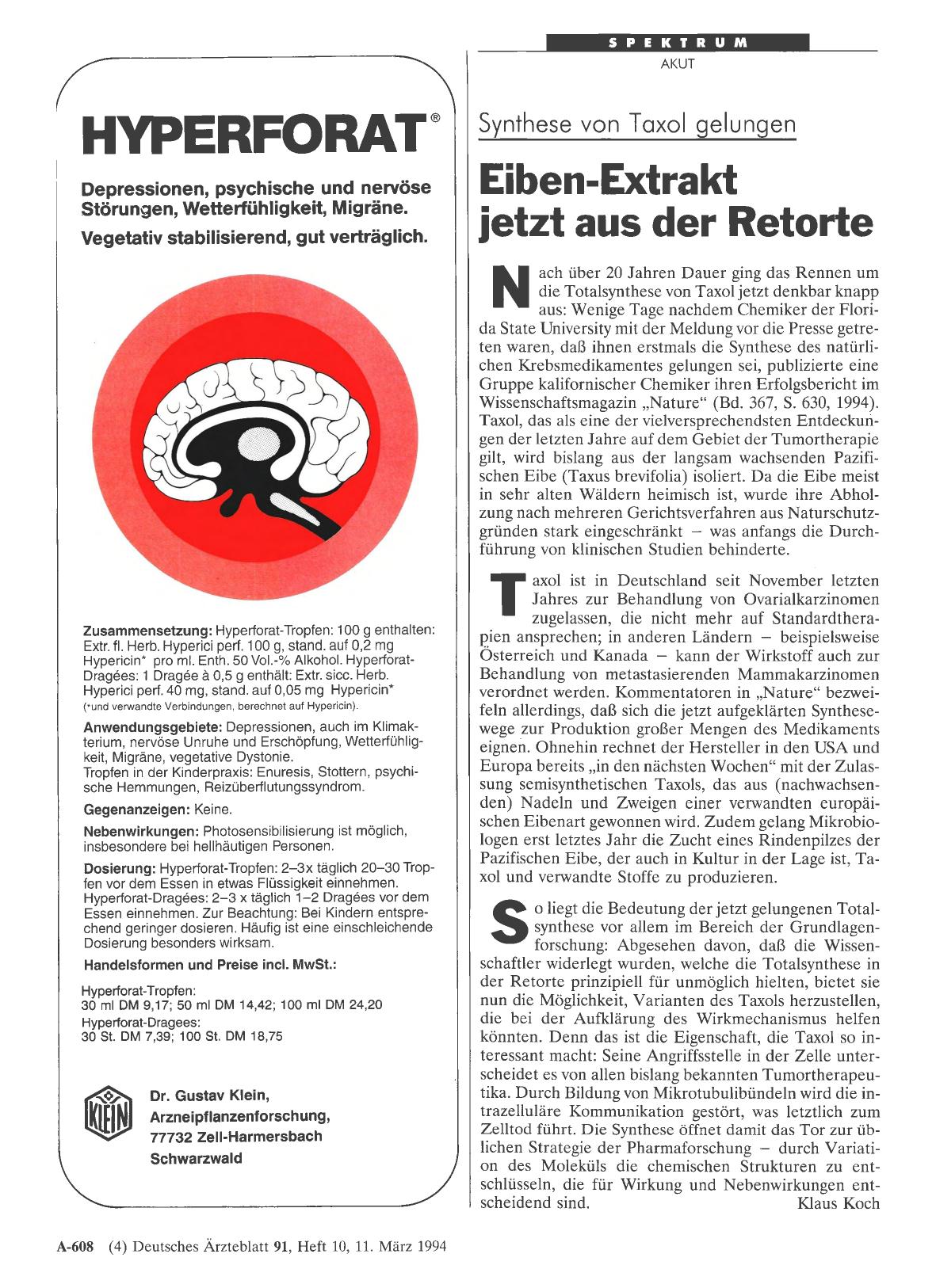 Vorschauseite 1: Synthese von Taxol gelungen: Eiben-Extrakt jetzt aus der Retorte