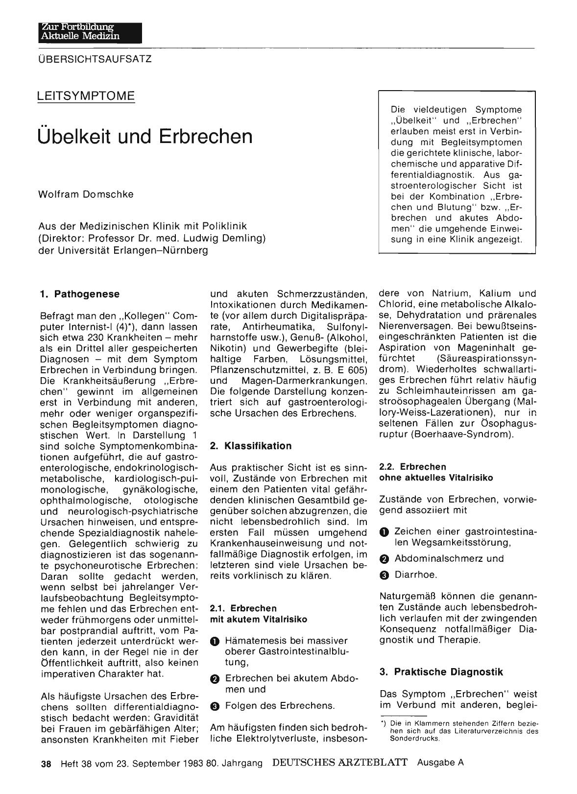 Vorschauseite 1: LEITSYMPTOME: Übelkeit und Erbrechen