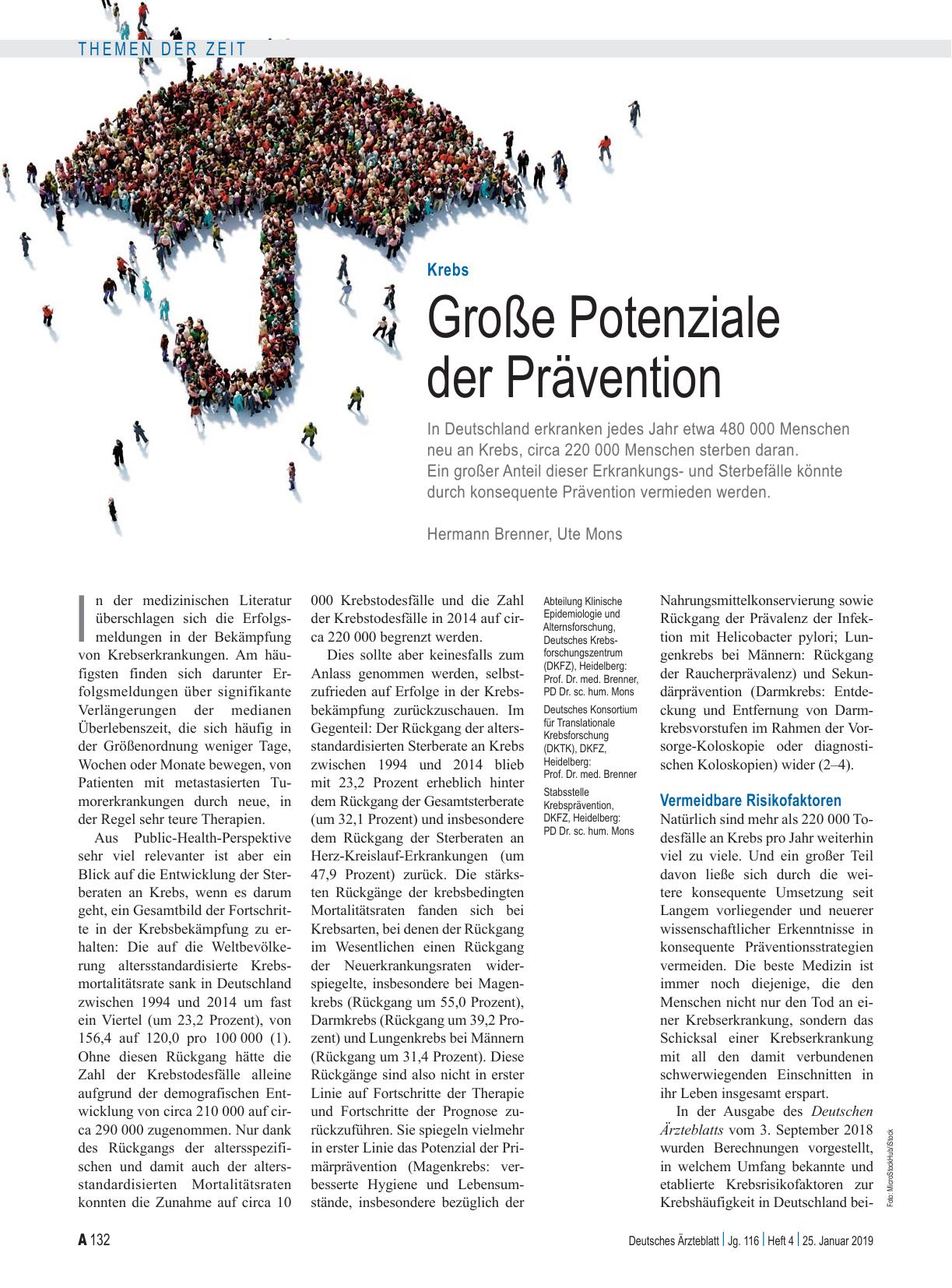 Vorschauseite 1: Krebs: Große Potenziale der Prävention