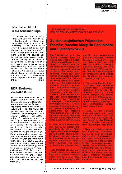 Vorschauseite 1: DDR: Drei neue Zentralinstitute