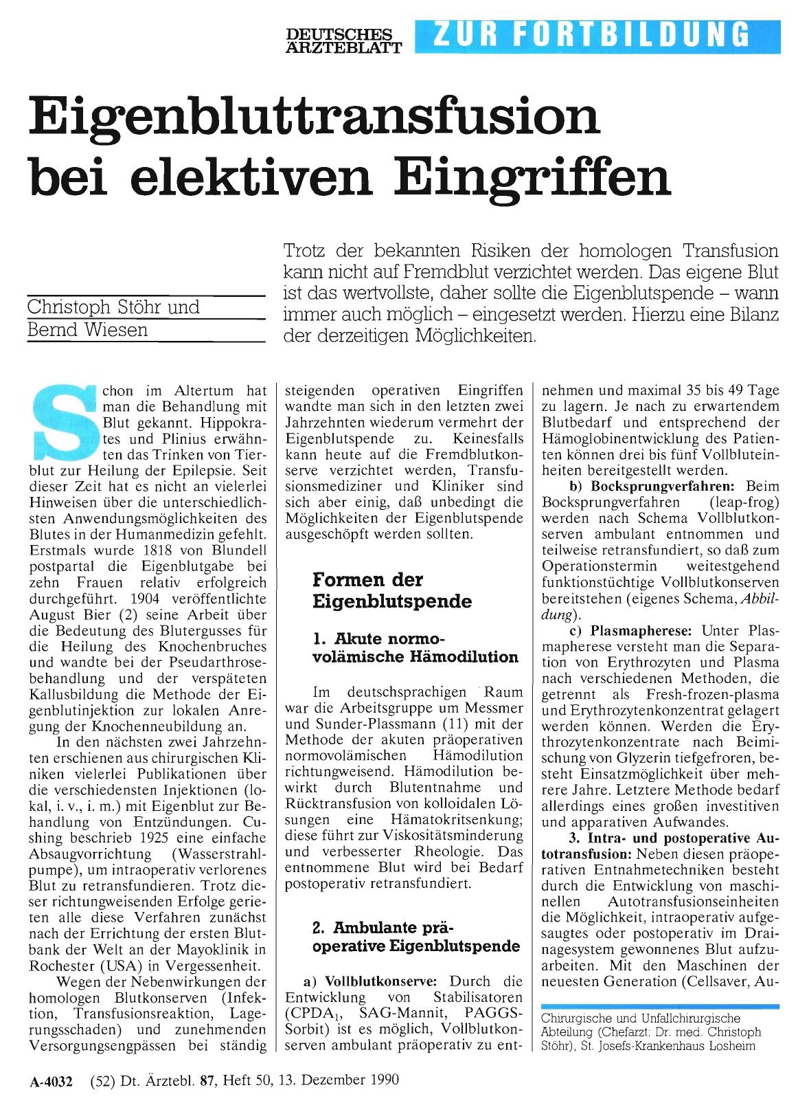 Vorschauseite 1: Eigenbluttransfusion bei elektiven Eingriffen
