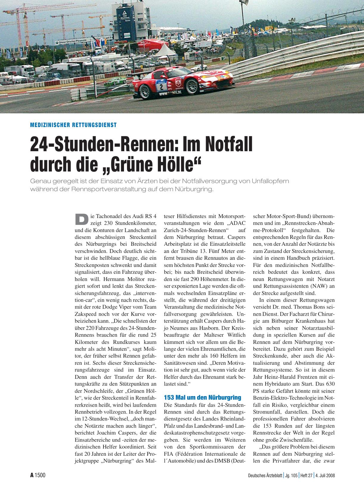 Vorschauseite 1: Medizinischer Rettungsdienst: 24-Stunden-Rennen: Im Notfall durch die „Grüne Hölle“