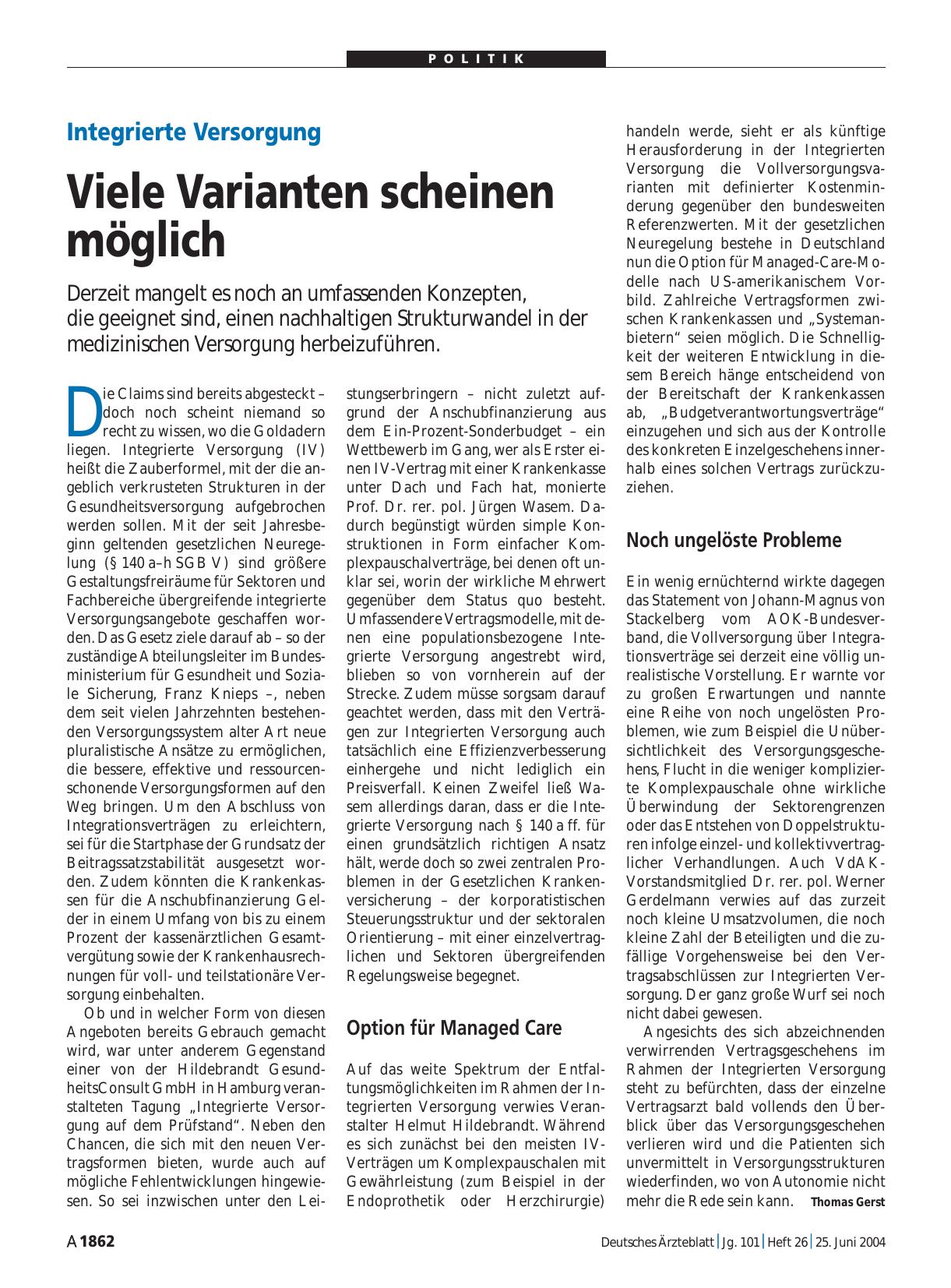 Vorschauseite 1: Integrierte Versorgung: Viele Varianten scheinen möglich