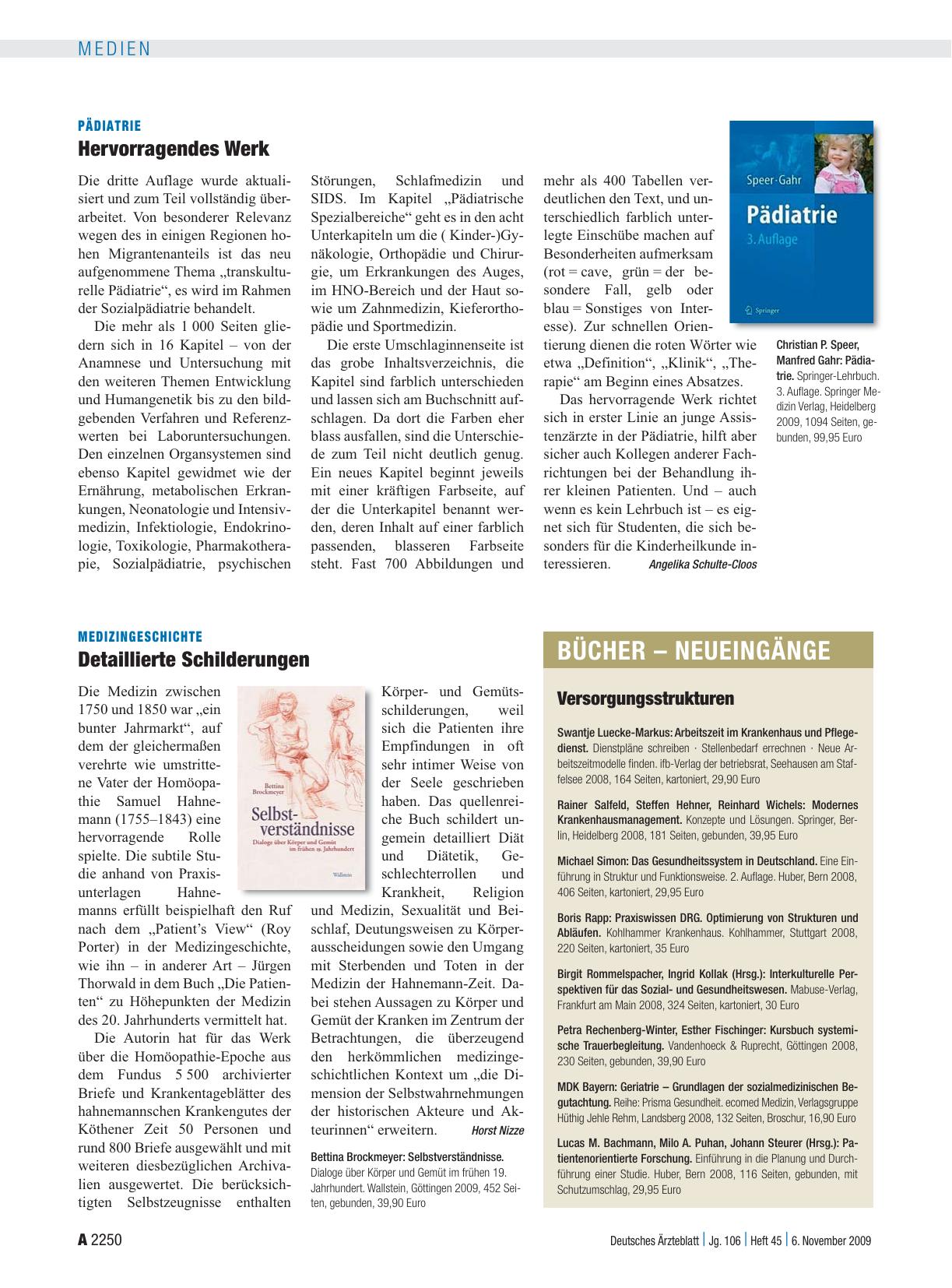 Vorschauseite 1: Bücher – Neueingänge: Versorgungsstrukturen