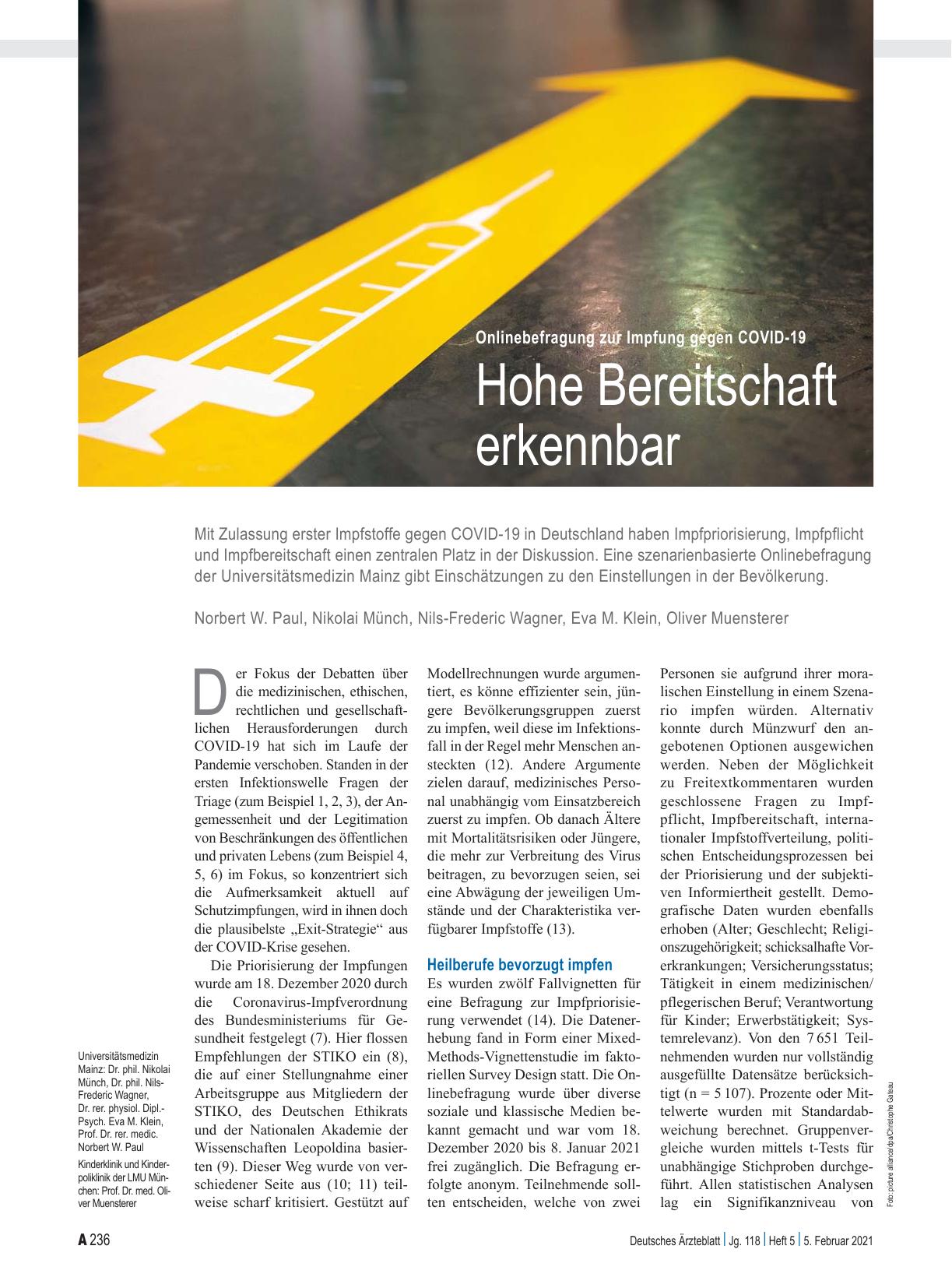 Vorschauseite 1: Onlinebefragung zur Impfung gegen COVID-19: Hohe Bereitschaft erkennbar