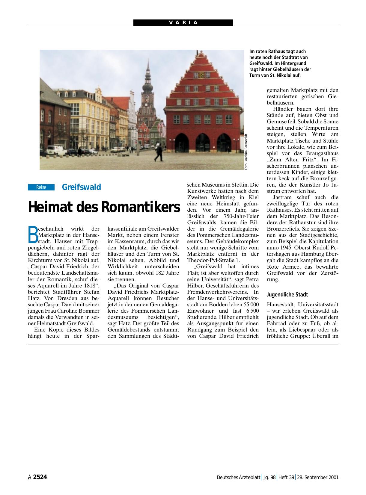 Vorschauseite 1: Greifswald: Heimat des Romantikers