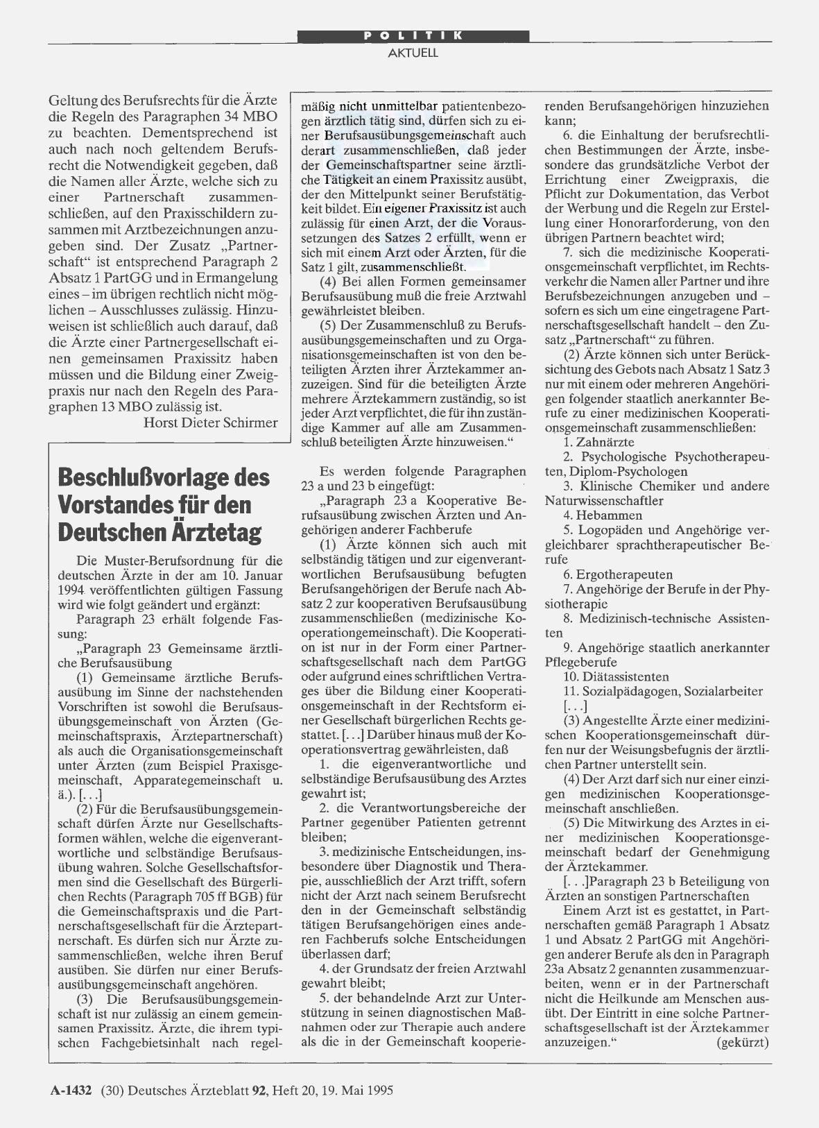 Vorschauseite 1: Beschlußvorlage des Vorstandes für den Deutschen Ärztetag