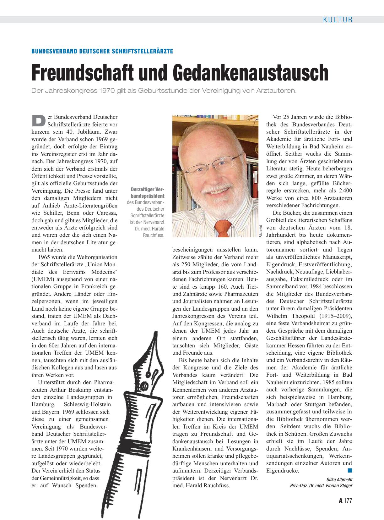 Vorschauseite 1: Bundesverband Deutscher SchriftstellerÄrzte: Freundschaft und Gedankenaustausch