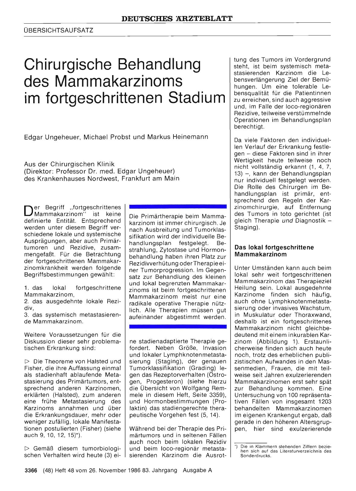 Vorschauseite 1: Chirurgische Behandlung des Mammakarzinoms im fortgeschrittenen Stadium