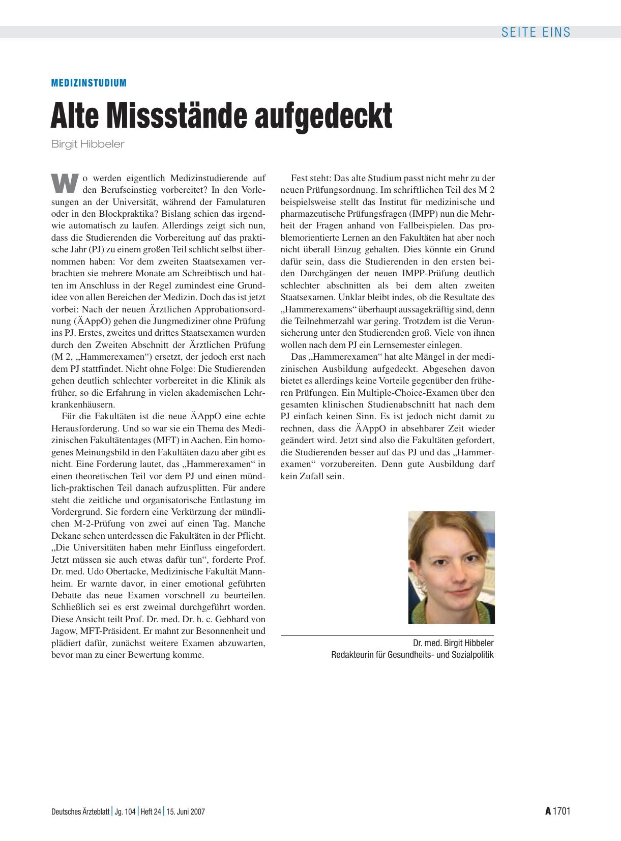 Vorschauseite 1: Medizinstudium: Alte Missstände aufgedeckt