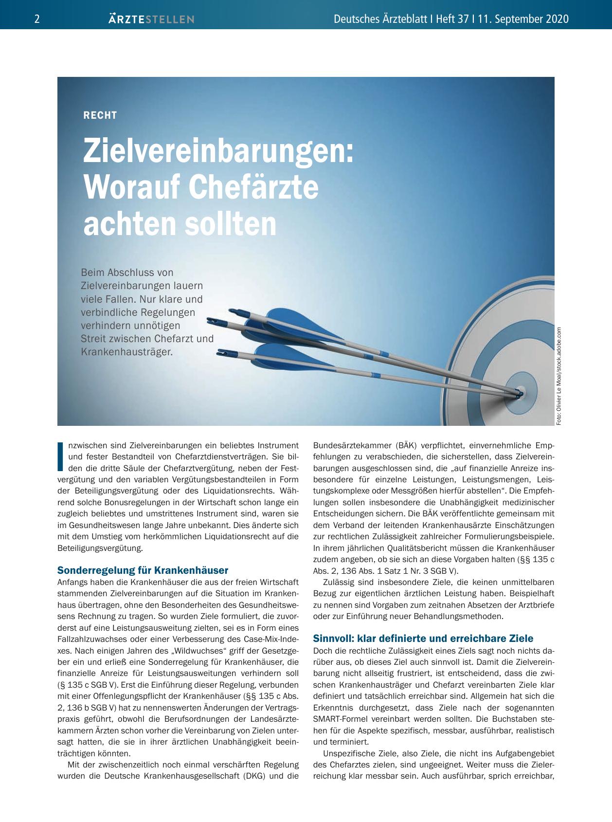 Vorschauseite 1: Recht: Zielvereinbarungen – Worauf Chefärzte achten sollten
