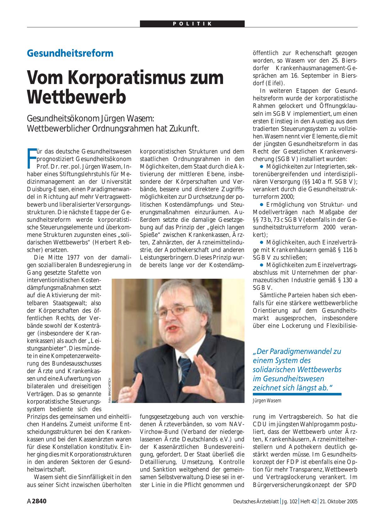 Vorschauseite 1: Gesundheitsreform: Vom Korporatismus zum Wettbewerb