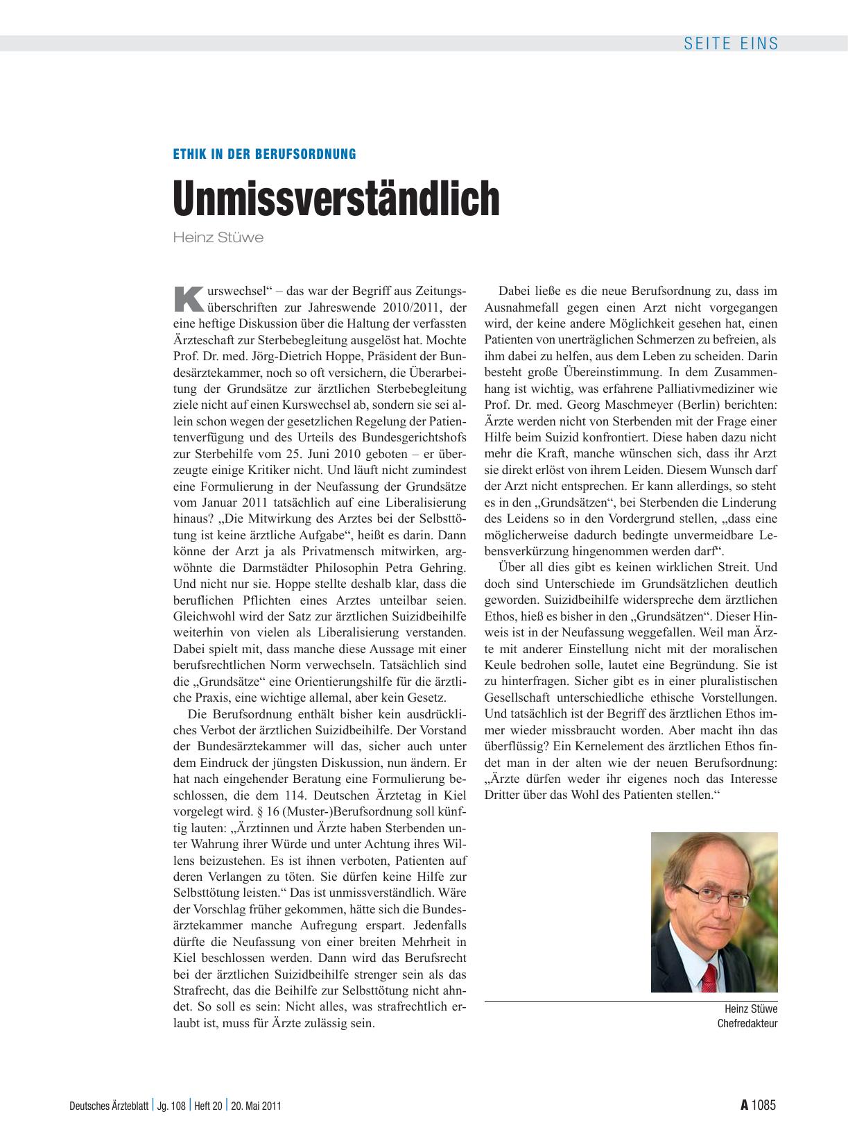 Vorschauseite 1: Ethik in der Berufsordnung: Unmissverständlich