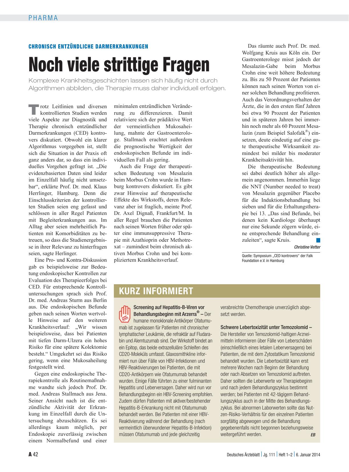 Vorschauseite 1: Chronisch entzündliche Darmerkrankungen: Noch viele strittige Fragen