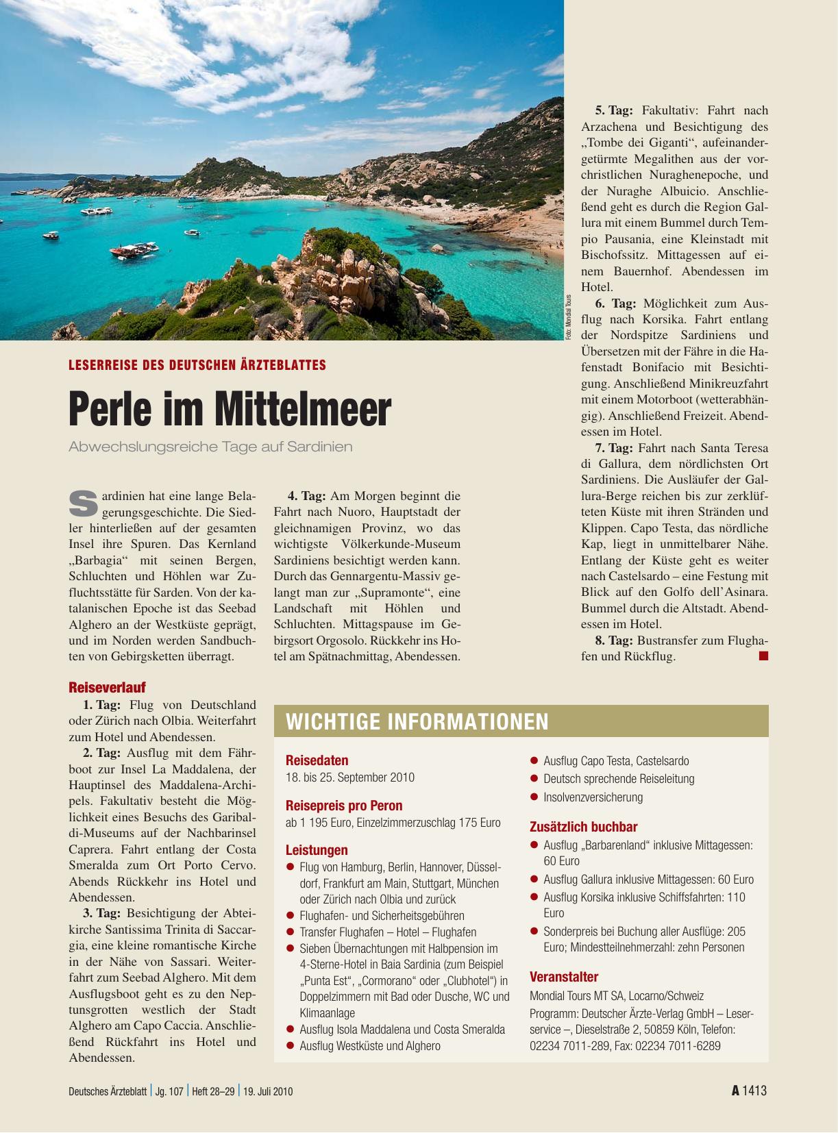 Vorschauseite 1: Leserreise des Deutschen Ärzteblattes: Perle im Mittelmeer
