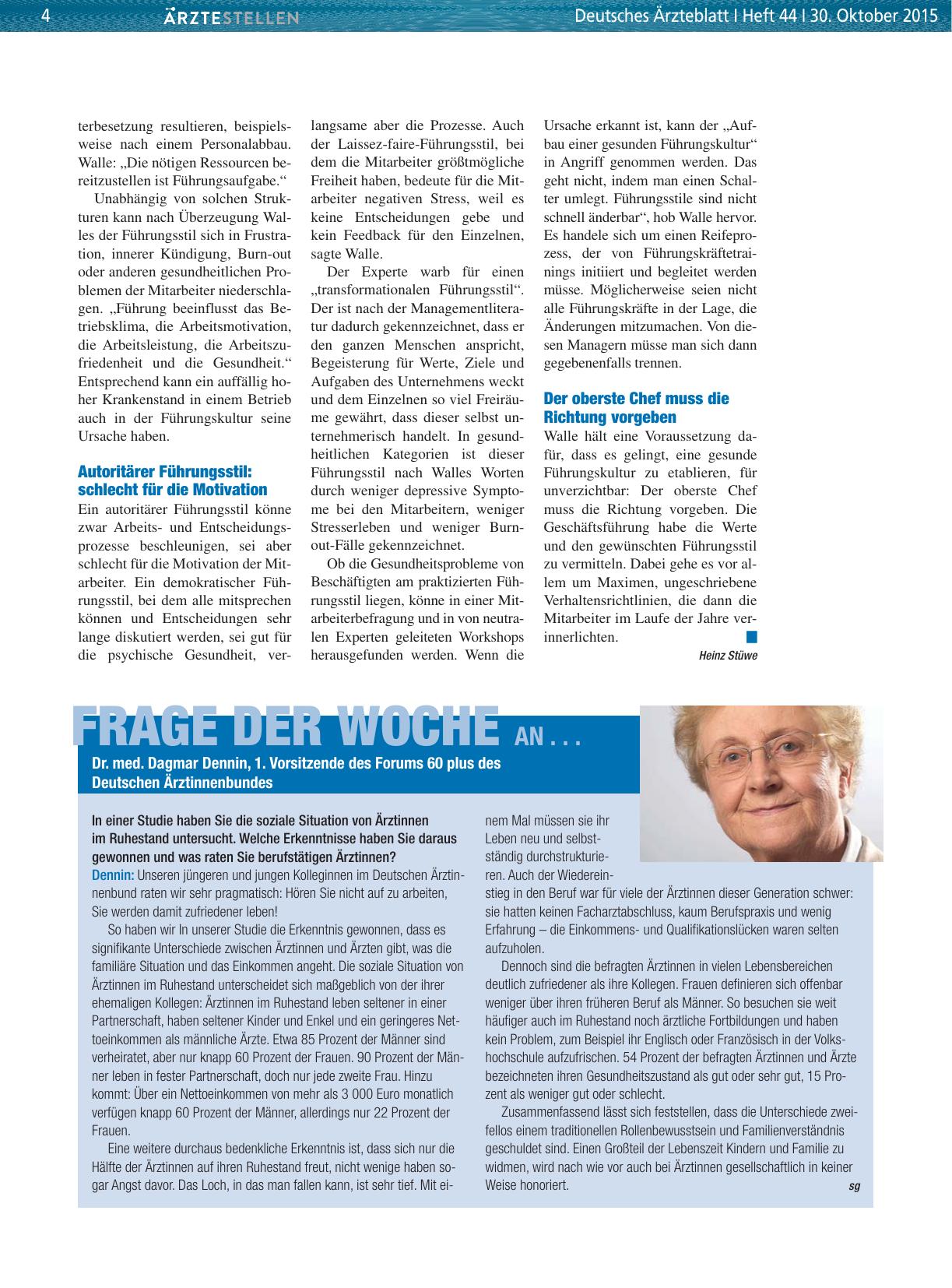 Vorschauseite 1: Frage der Woche an. .. Dr. med. Dagmar Dennin, 1. Vorsitzende des Forums 60 plus des Deutschen Ärztinnenbundes