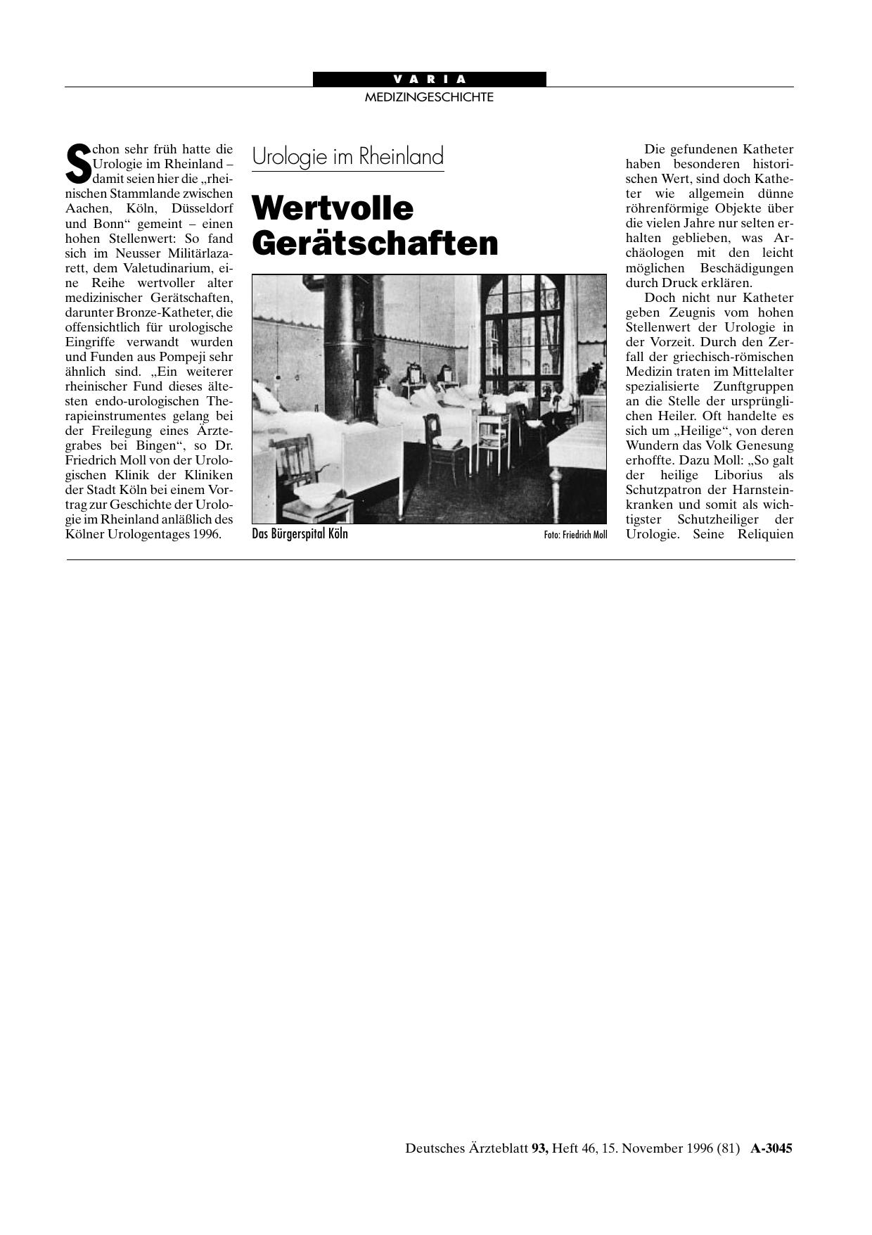 Vorschauseite 1: Urologie im Rheinland: Wertvolle Gerätschaften