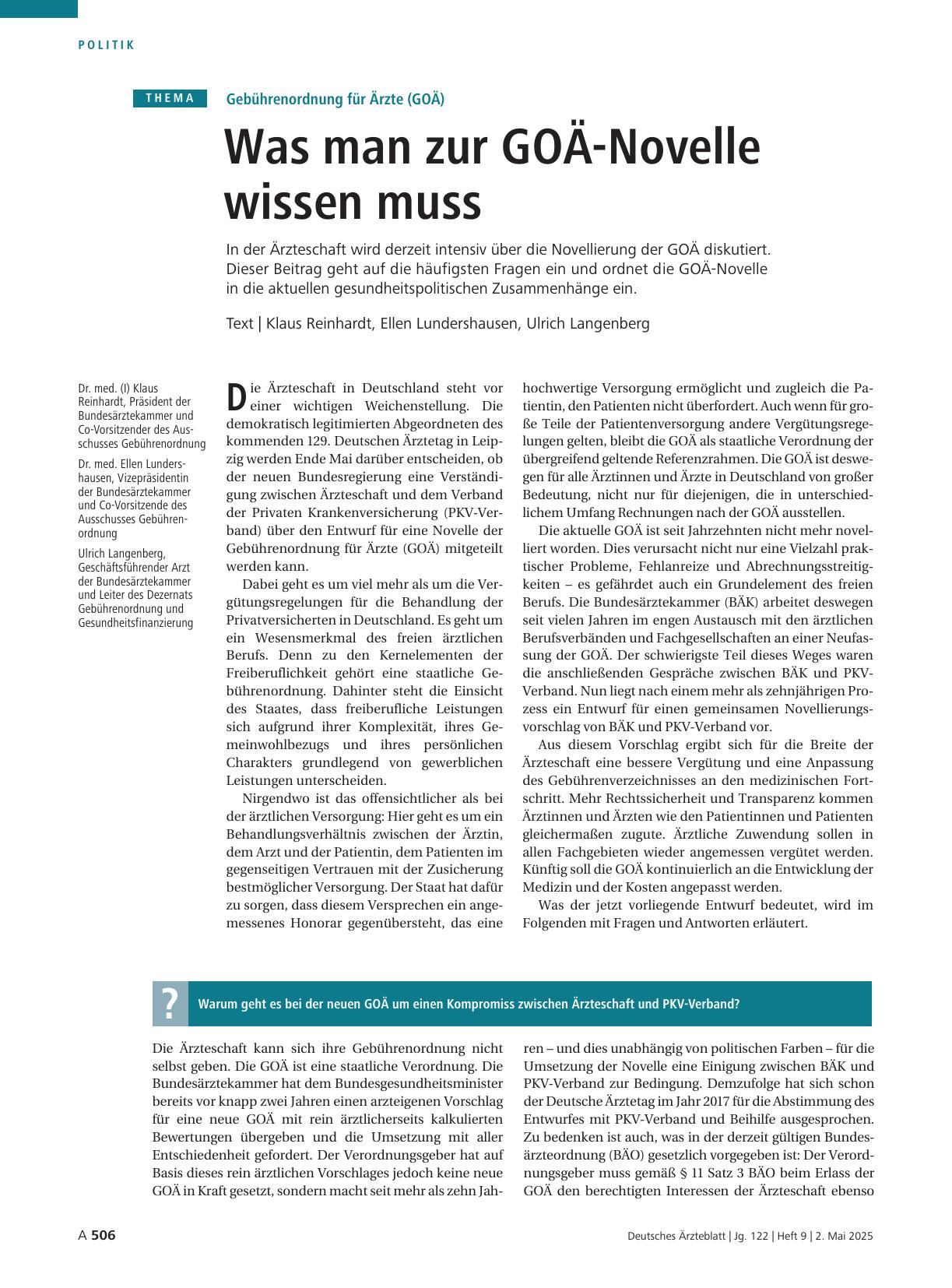 Vorschauseite 1: Gebührenordnung für Ärzte (GOÄ): Was man zur GOÄ-Novelle wissen muss
