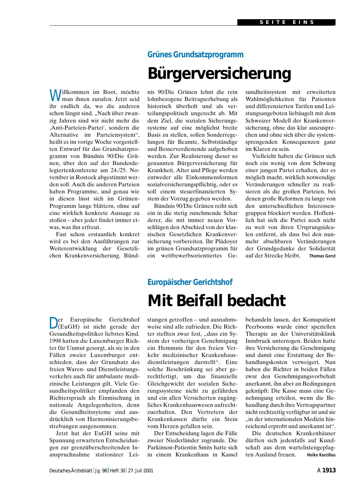 Vorschauseite 1: Europäischer Gerichtshof: Mit Beifall bedacht