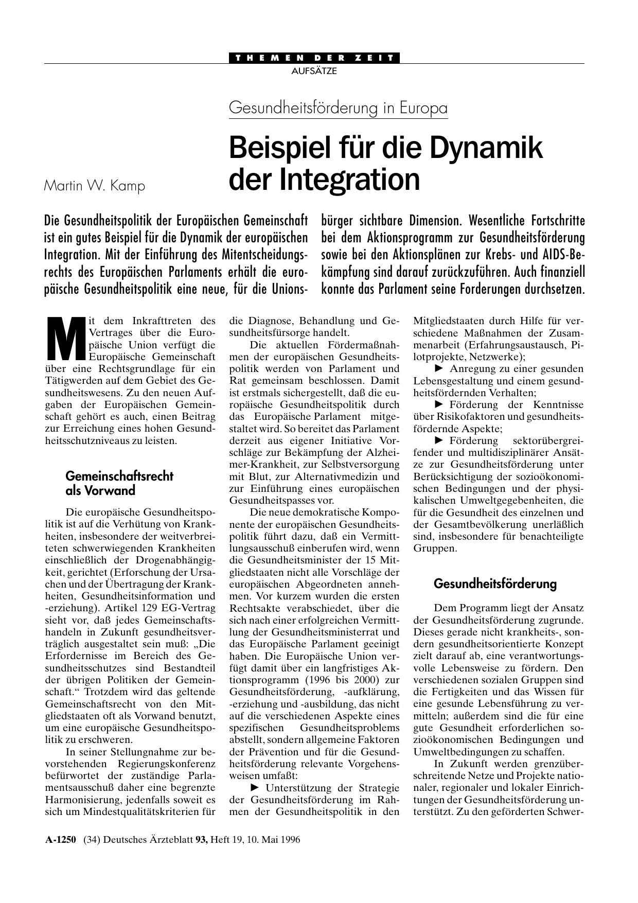Vorschauseite 1: Gesundheitsförderung in Europa: Beispiel für die Dynamik der Integration