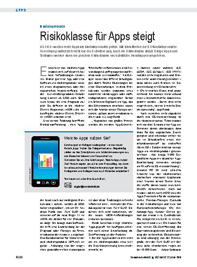 Vorschauseite 1: Medizinprodukte: Risikoklasse für Apps steigt