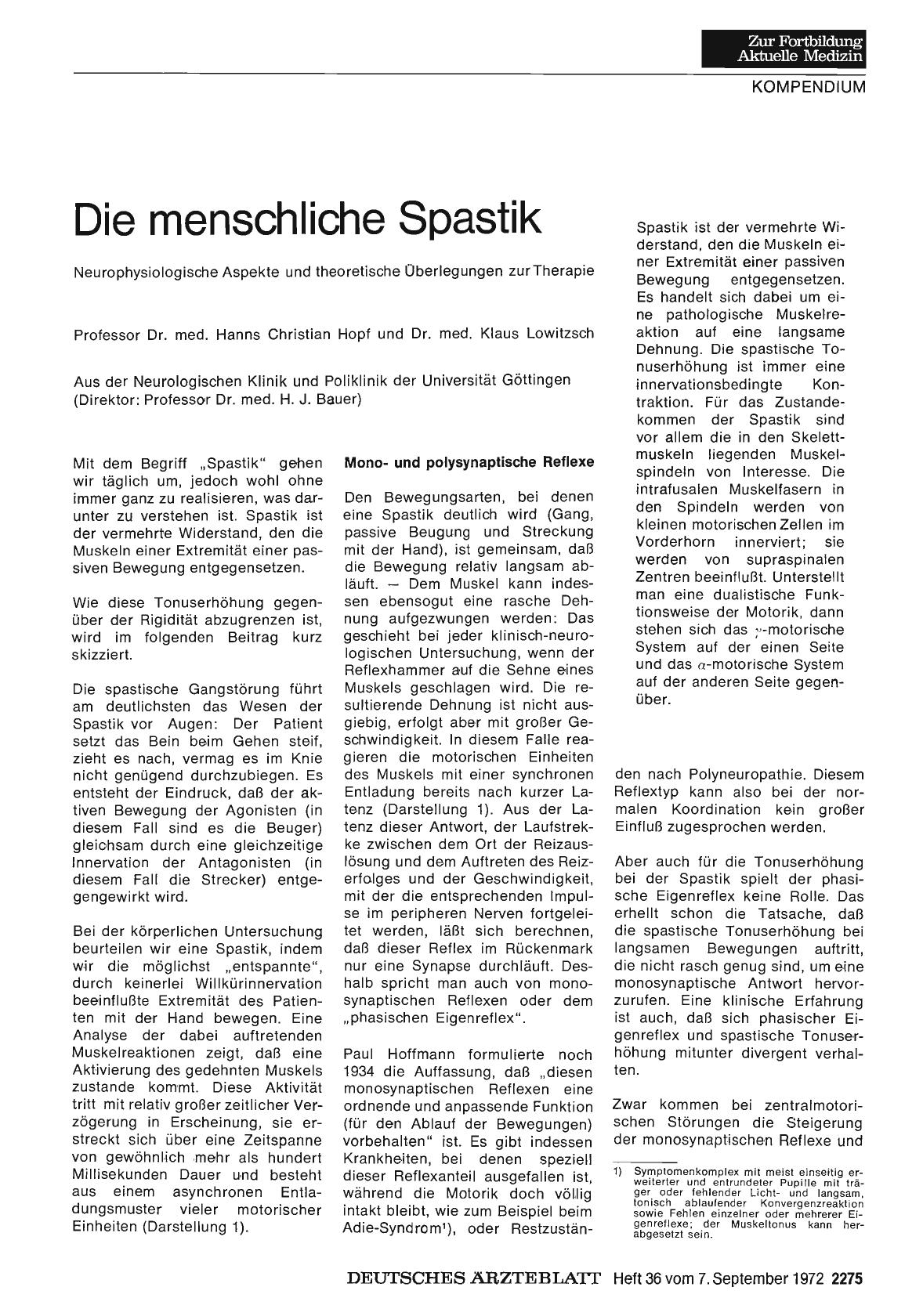 Vorschauseite 1: Die menschliche Spastik: Neurophysiologische Aspekte und theoretische Überlegungen zur Therapie
