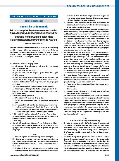 Vorschauseite 1: Änderung der Heilmittel-Richtlinie Behandlung von eingewachsenen Nägeln mittels Nagelkorrekturspangen durch Podologinnen und Podologen