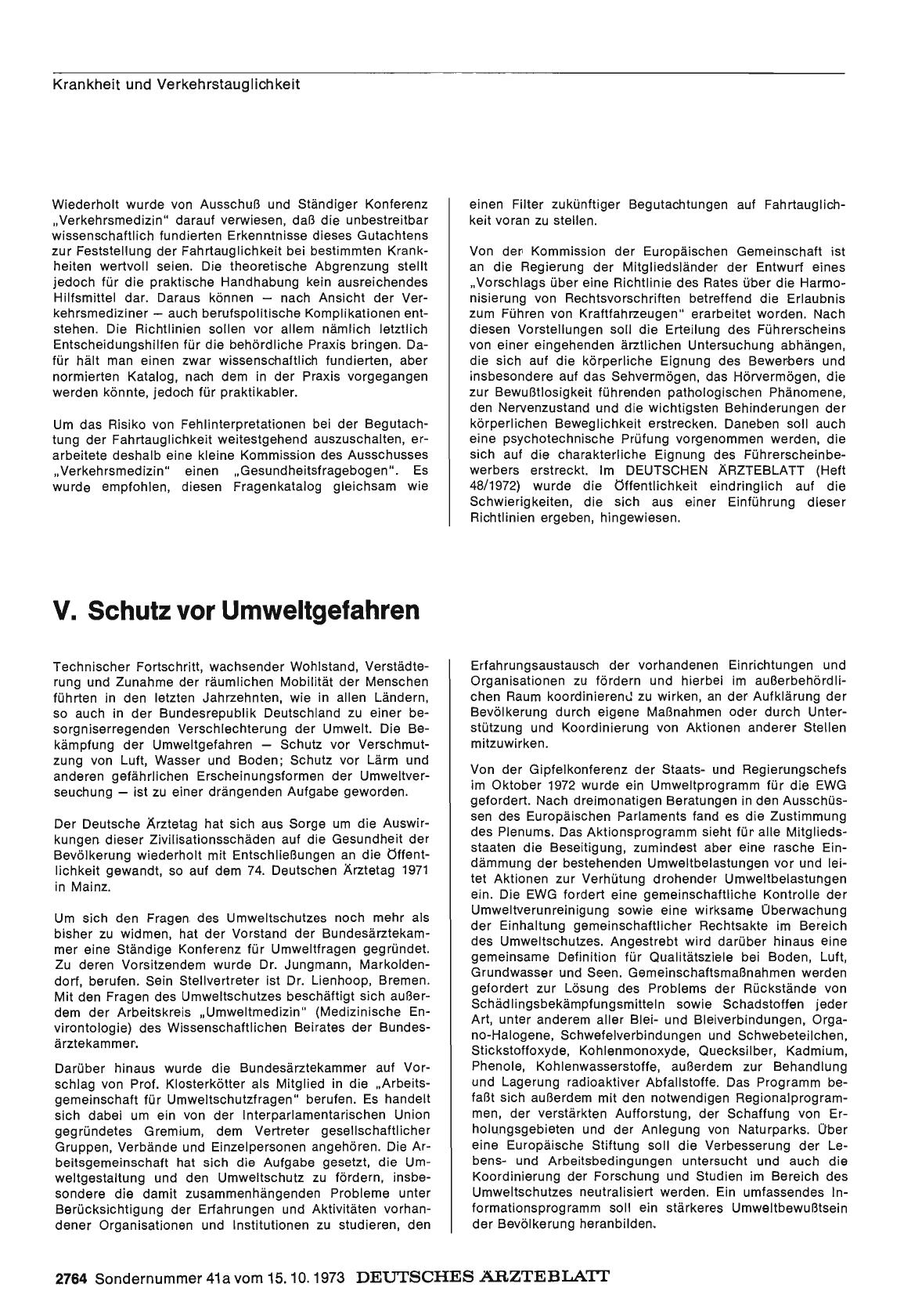 Vorschauseite 1: Bericht über das Jahr 1972/73: B. Gesundheitspolitik in Einzeldarstellungen: V. Schutz vor Umweltgefahren