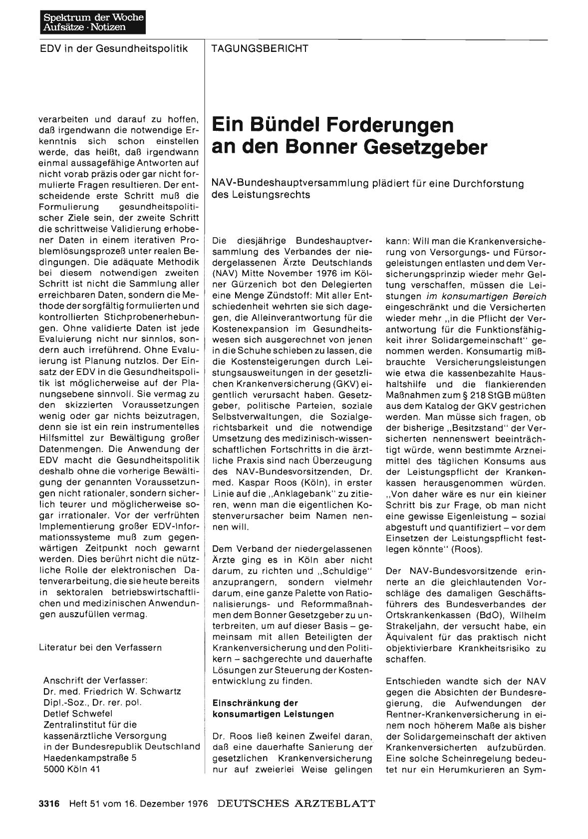 Vorschauseite 1: Ein Bündel Forderungen an den Bonner Gesetzgeber: NAV-Bundeshauptversammlung plädiert für eine Durchforstung des Leistungsrechts