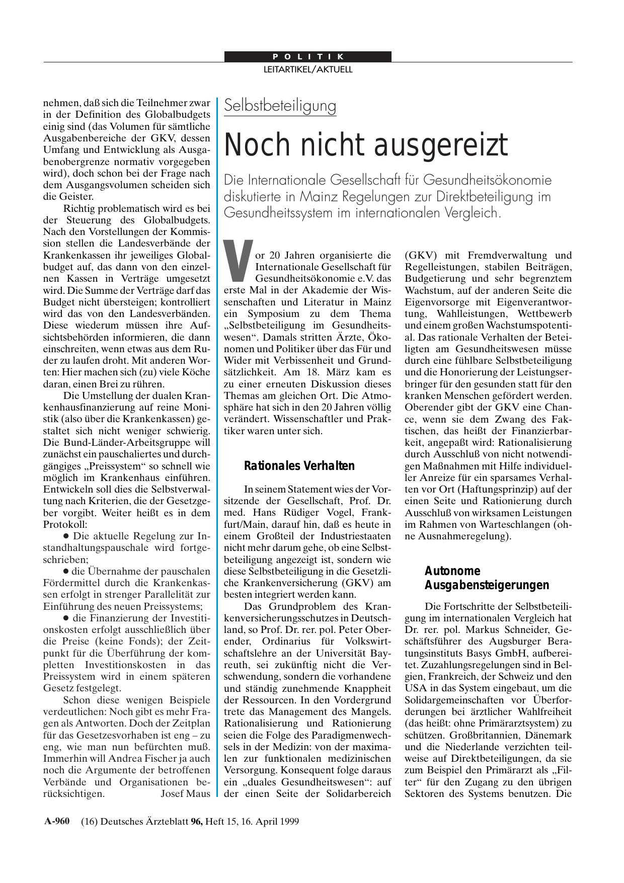 Vorschauseite 1: Selbstbeteiligung: Noch nicht ausgereizt
