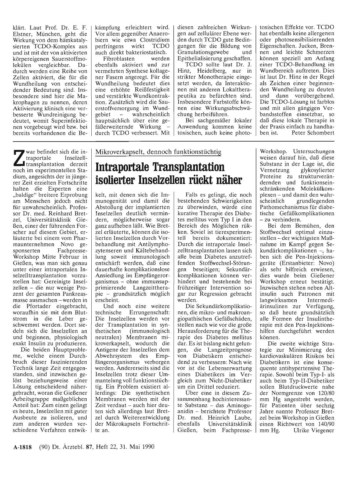 Vorschauseite 1: Mikroverkapselt, dennoch funktionstüchtig: Intraportale Transplantation isolierter Inselzellen rückt näher