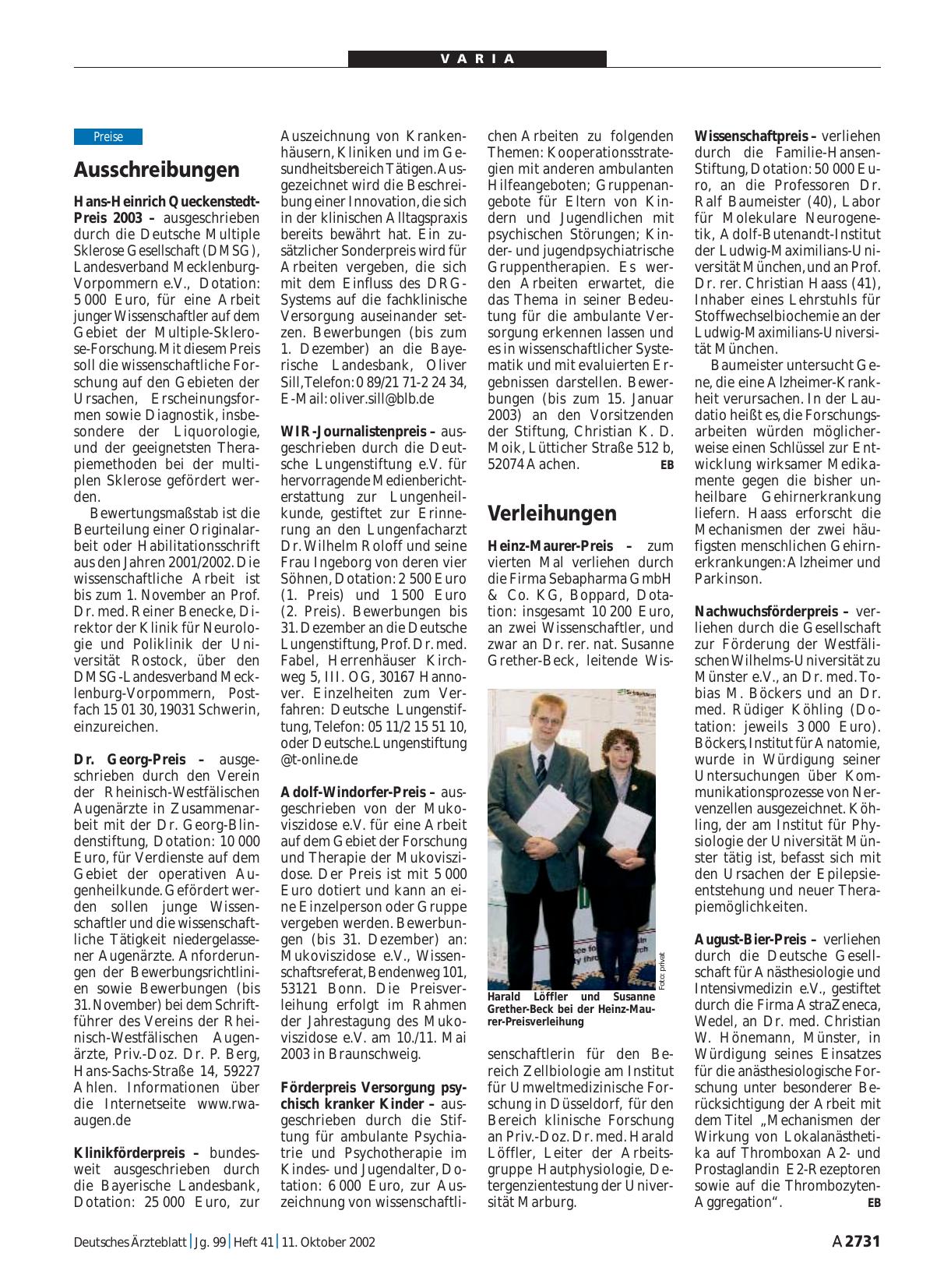 Vorschauseite 1: Verleihungen