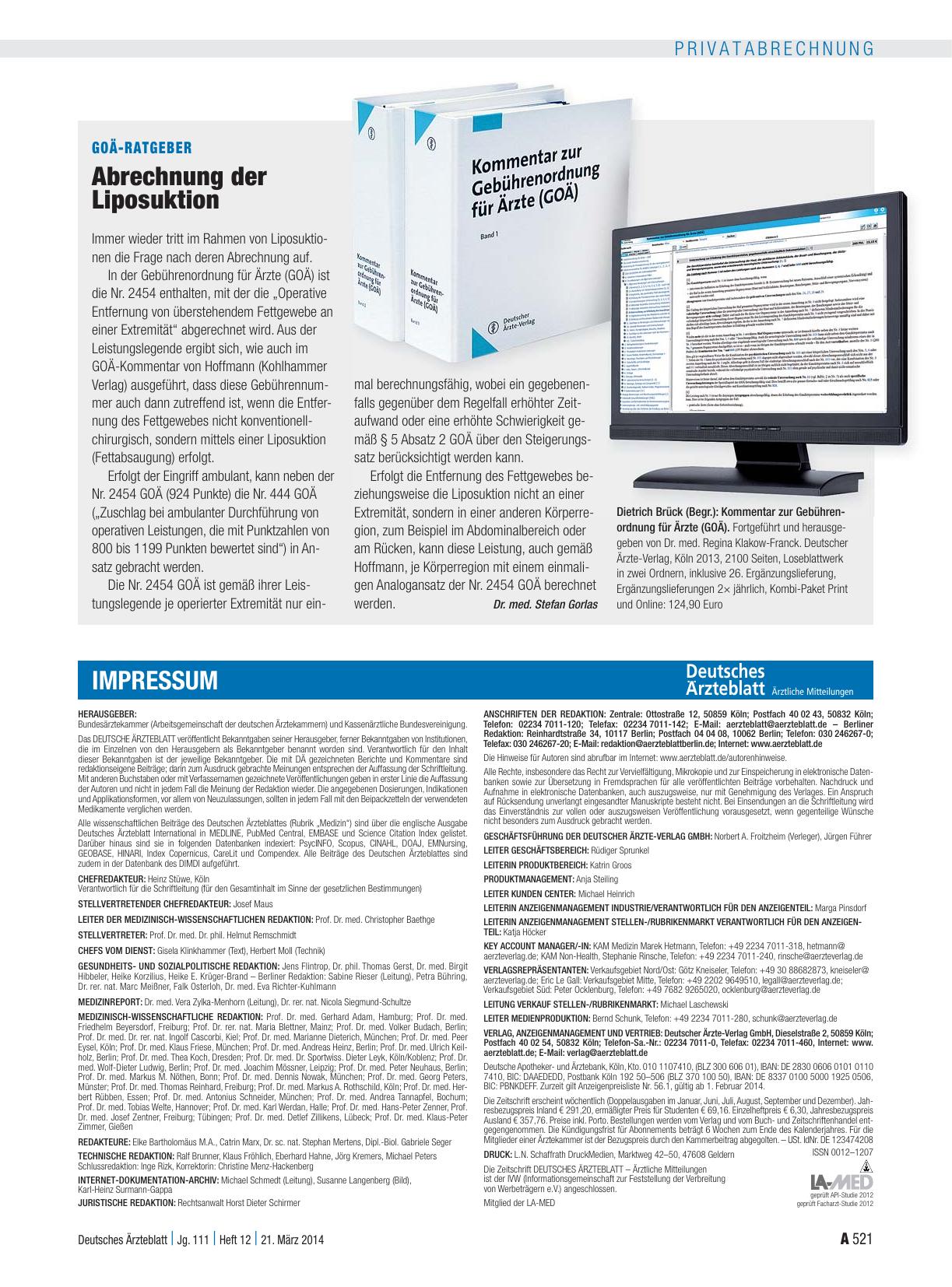 Vorschauseite 1: GOÄ-Ratgeber: Abrechnung der Liposuktion
