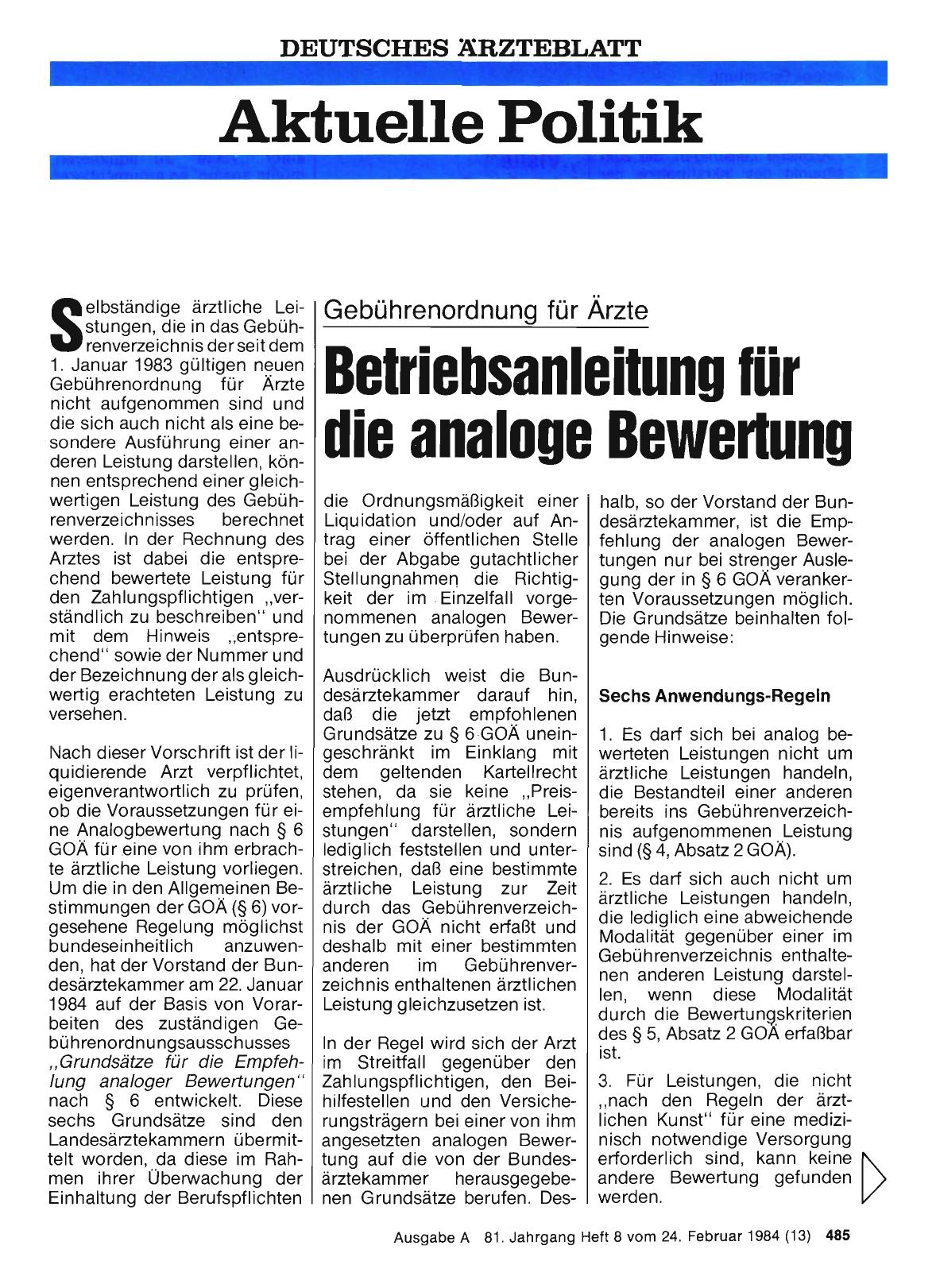 Vorschauseite 1: Gebührenordnung für Ärzte: Betriebsanleitung für die analoge Bewertung