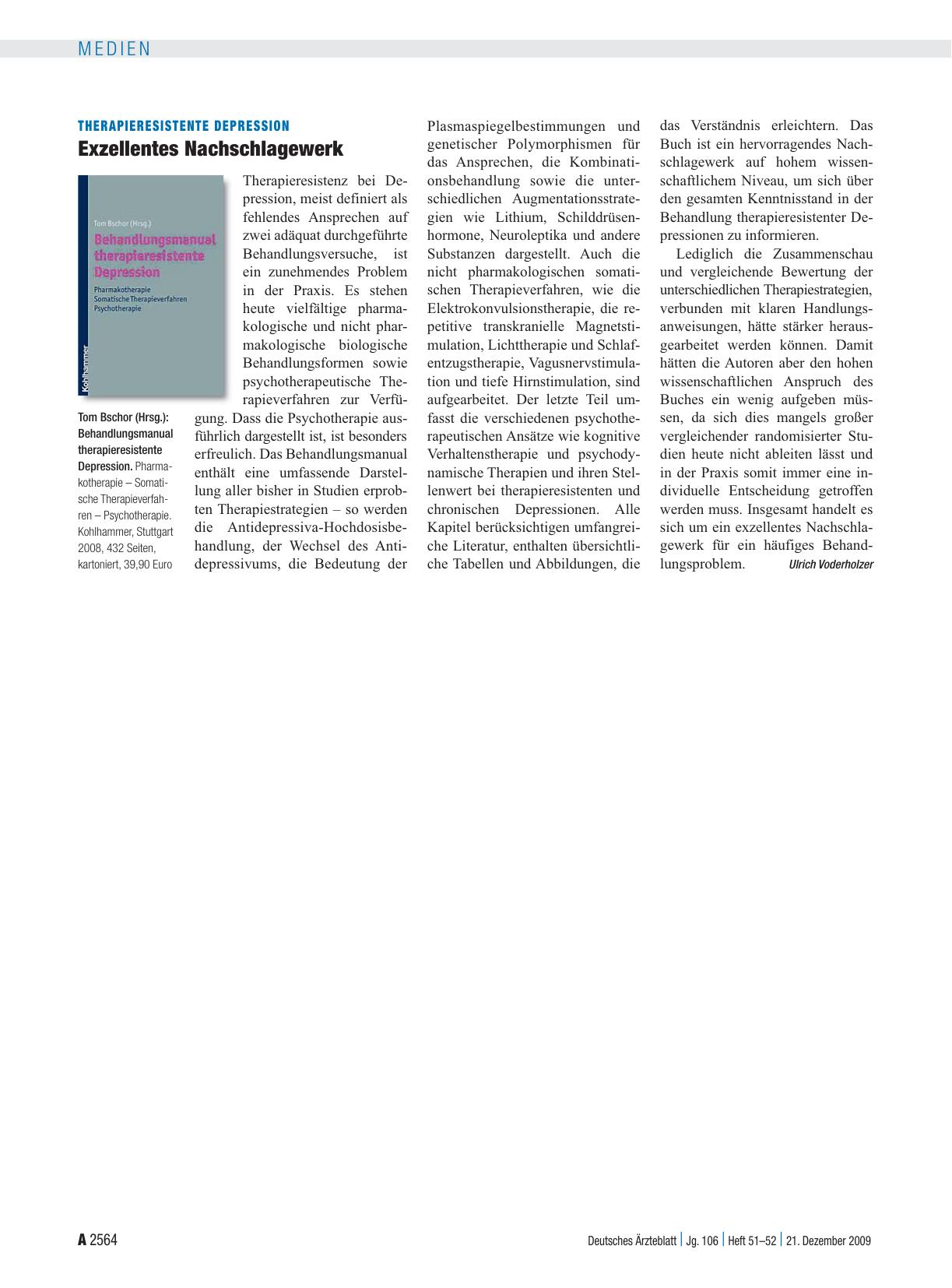 Vorschauseite 1: Therapieresistente Depression: Exzellentes Nachschlagewerk