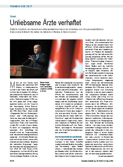 Vorschauseite 1: Türkei: Unliebsame Ärzte verhaftet